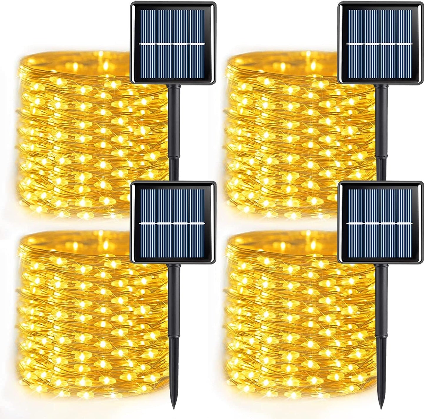 QITONG 4 Pack Warm White Solar Fairy Lights, Each 33ft 100 LED String Light Outdoor Waterproof, 8 Modes Copper Wire Mini Twinkle Lights for Outside