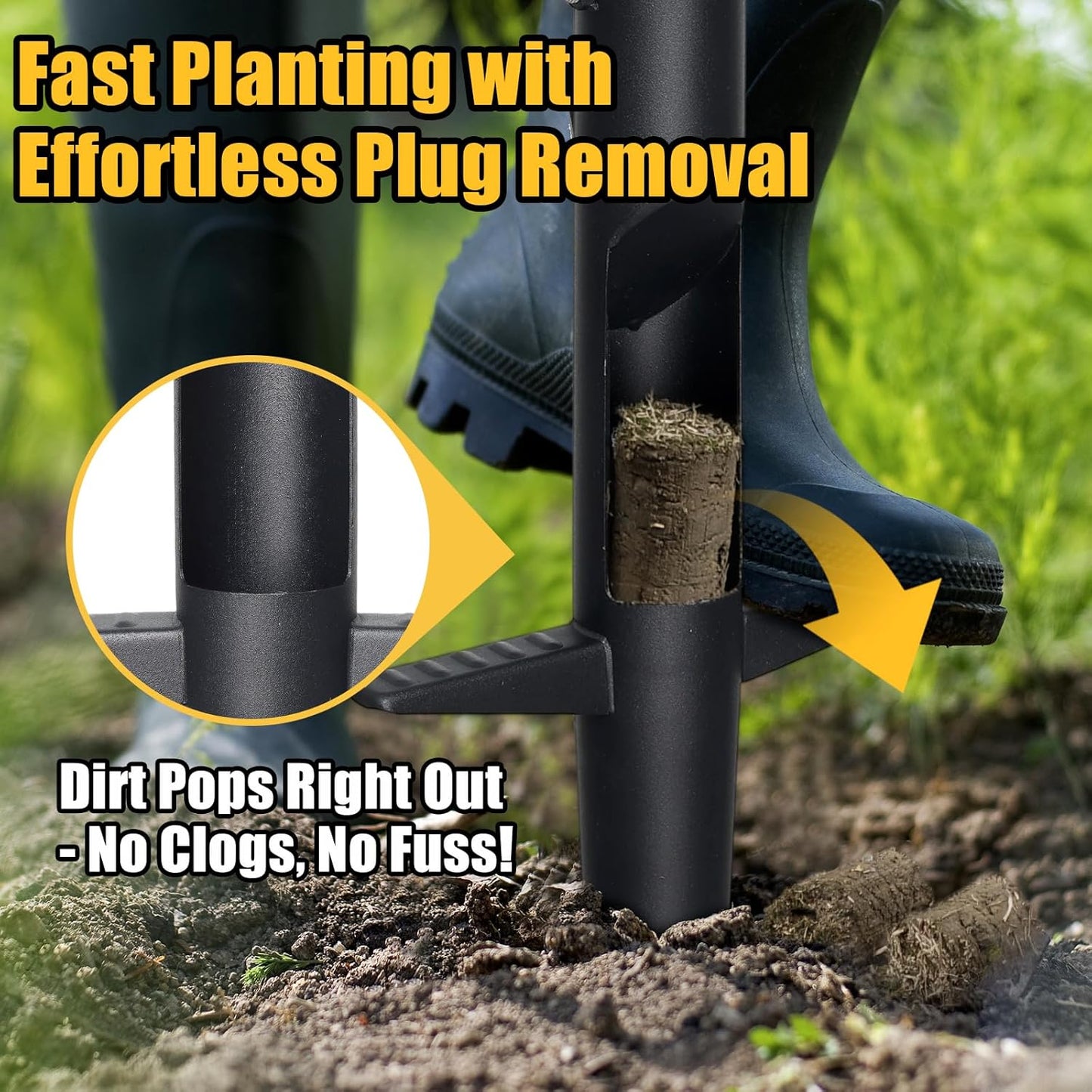 Bulb Planter Tool - 34" Long Handle Sod Plugger Lawn Plug Digger,Auto Plug Eject,Heavy Duty Garden Plant Hole Cutter for Grass,Tulip,Soil Transplant Plugging,Turf Repair Remover for Yard -Black