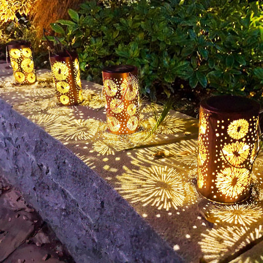 4 Pack Fireworks Birthday Gifts for Women Mom Grandma Solar Lanterns Outdoor Waterproof Garden Decor Metal Hanging LED Decorative Light for Patio Yard Lawn Backyard Front Porch Gardening Gifts