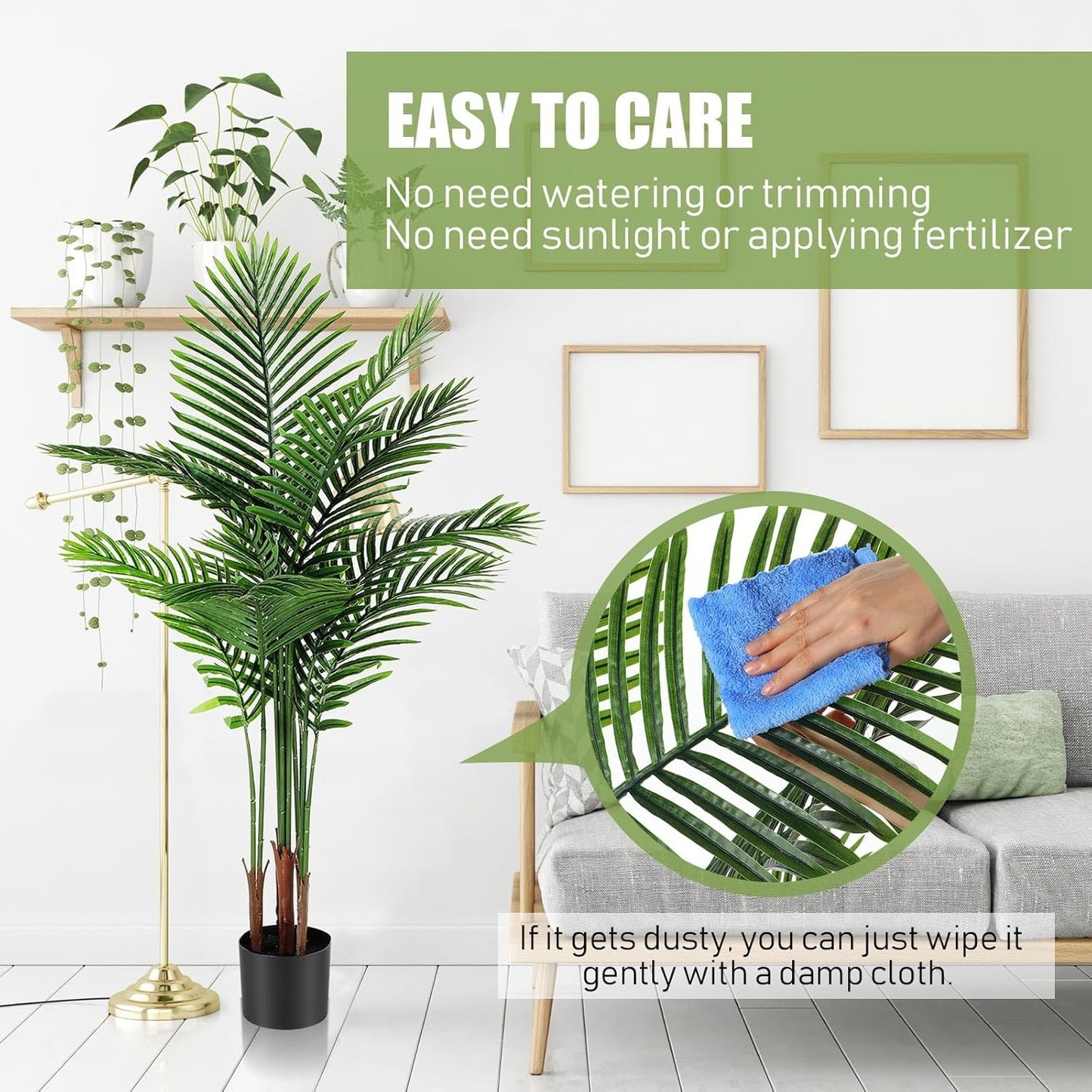 Jexine 3 Pack Artificial Areca Palm Plant Fake Palm Tree, Faux Plant for Home Decor Indoor Outdoor Faux Areca Palm Tree in Pot for Home Office Housewarming Gift Modern Decoration (4 Ft,5 Ft,6 ft)