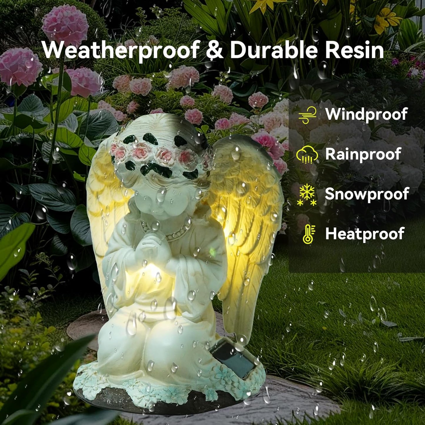Solar Angel Garden Statues with LED Lights, Outdoor Decor for Patio Yard Balcony - Unique Housewarming Birthday Gifts for Women Mom Grandma