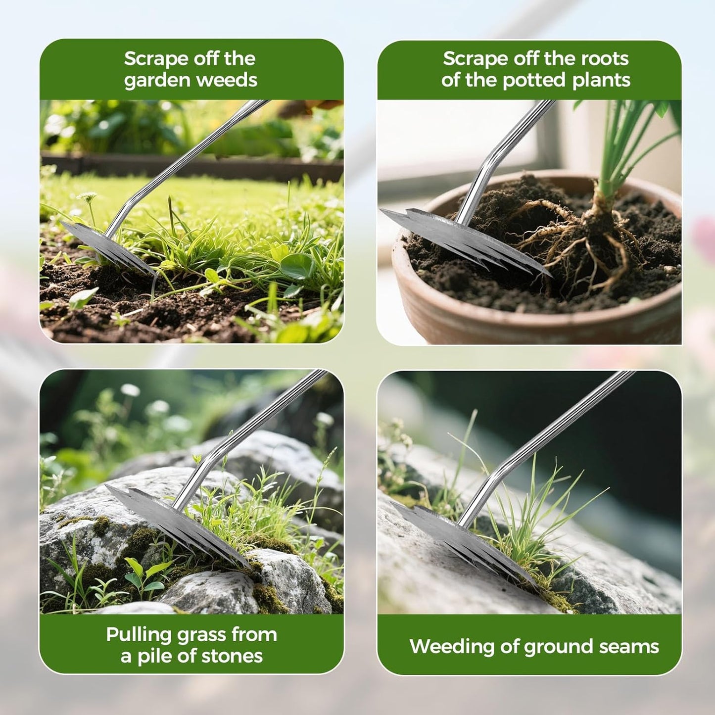 2025 Upgraded Weed Puller Tool,Portable Garden Weed Rake Uprooting Weeding Tool with Handle,4 Tooth Manganese Steel Manual Weeder Remover Tool for Gardening Backyard Farm Planting & Weeding