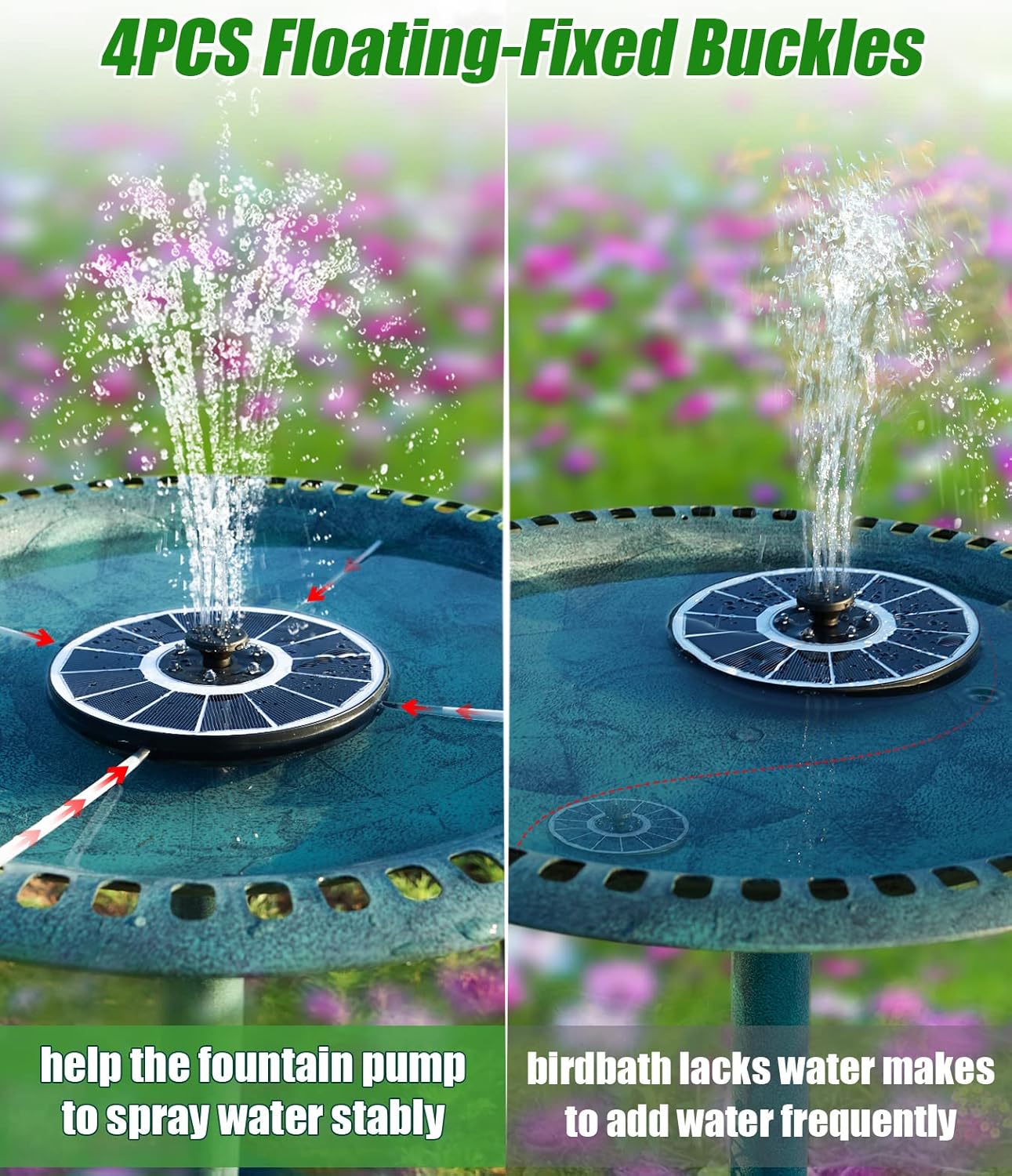 SZMP Solar Fountain Upgraded 100% Glass Panel, 3.5W Solar Powered Water Pump Built-in 2000 Battery with 7 Nozzle & 4 Fixer, Solar Bird Bath Fountain for Garden, Pool, Outdoor (Colorful)