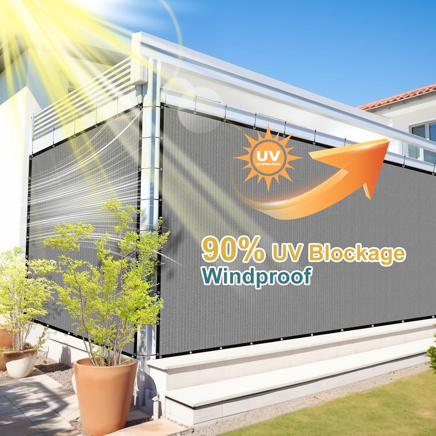 Shade&Beyond 90% Sun Shade Cloth with Grommets, 12' X 16' Pergola Shade Cover Canopy, Mesh Tarp Sun Screens for Patio, Outdoor, Garden, Backyard, Light Gray