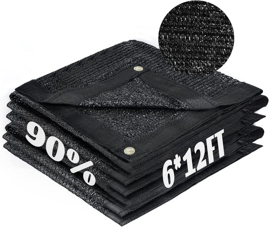Cool Area 90% Sun Shade Cloth Mesh Tarp with Grommets for Plant Cover 6x12ft Patio Canopy Garden Pergola Blackhouse Car Barn Kennel Black