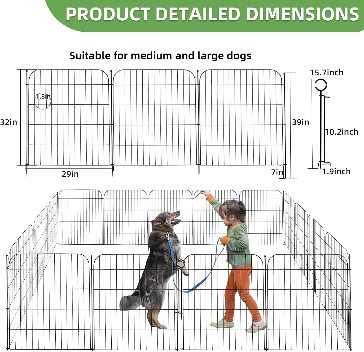10 Panels Decorative Garden Fence with Gate for Outside, 32 in(H) X 23.6 ft(L) Rustproof Metal Wire Panel Border Fencing with Temporary Ground Stakes, No Dig Animal Barrier for Dog and Patio