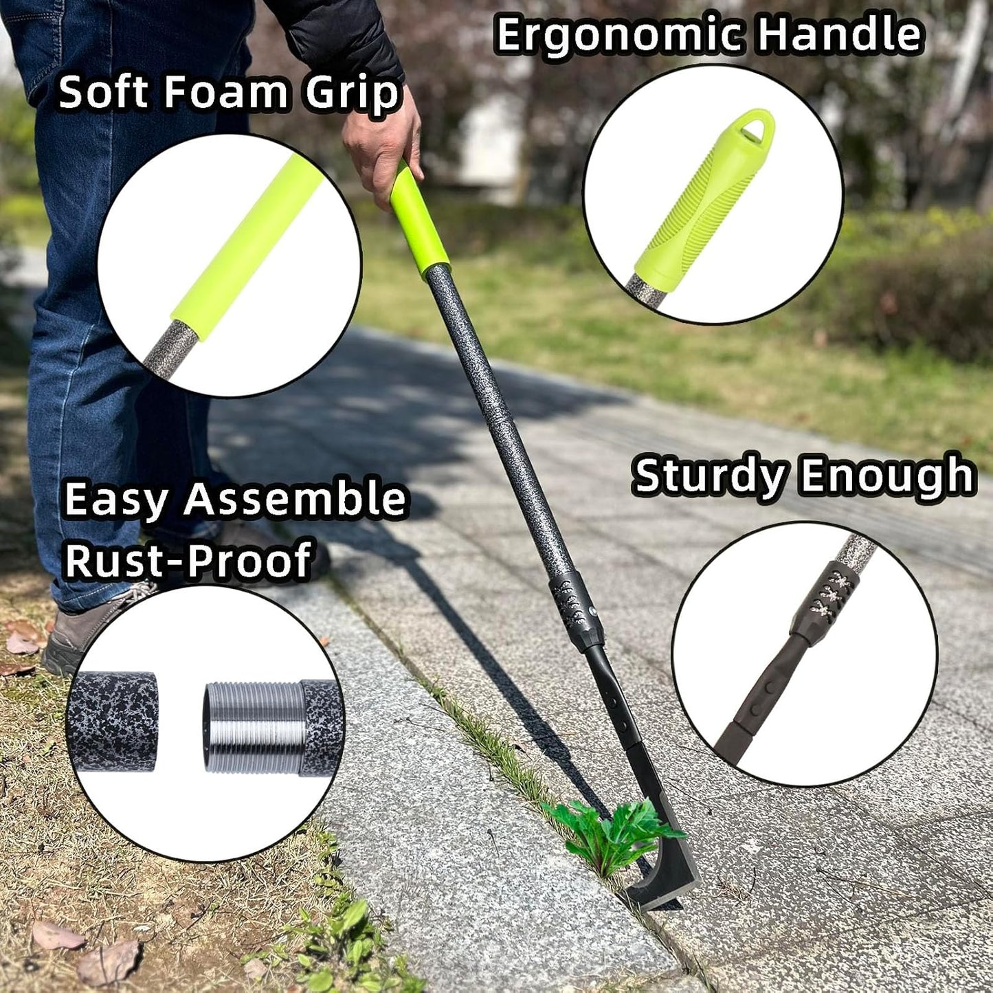 Crack Weeder, 48" Long Handle Crevice Weeding Tool with Soft Foam Grip, Stainless Steel Weed Puller Tool Weeder Tool, Efficient Weed Remover Tool for Sidewalk, Paver, Narrow and Wall Gaps