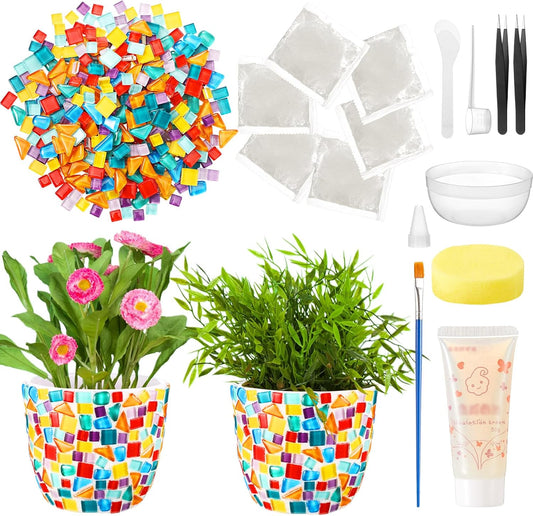 Tioncy 2 Set DIY Vase Mosaic Kit for Adults Gift, DIY Arts and Craft Kits with Vase Flower Mosaic Accessories Art Kit for Room Decor Craft Lovers Handmade, Home Decor Gifts(Multicolored)