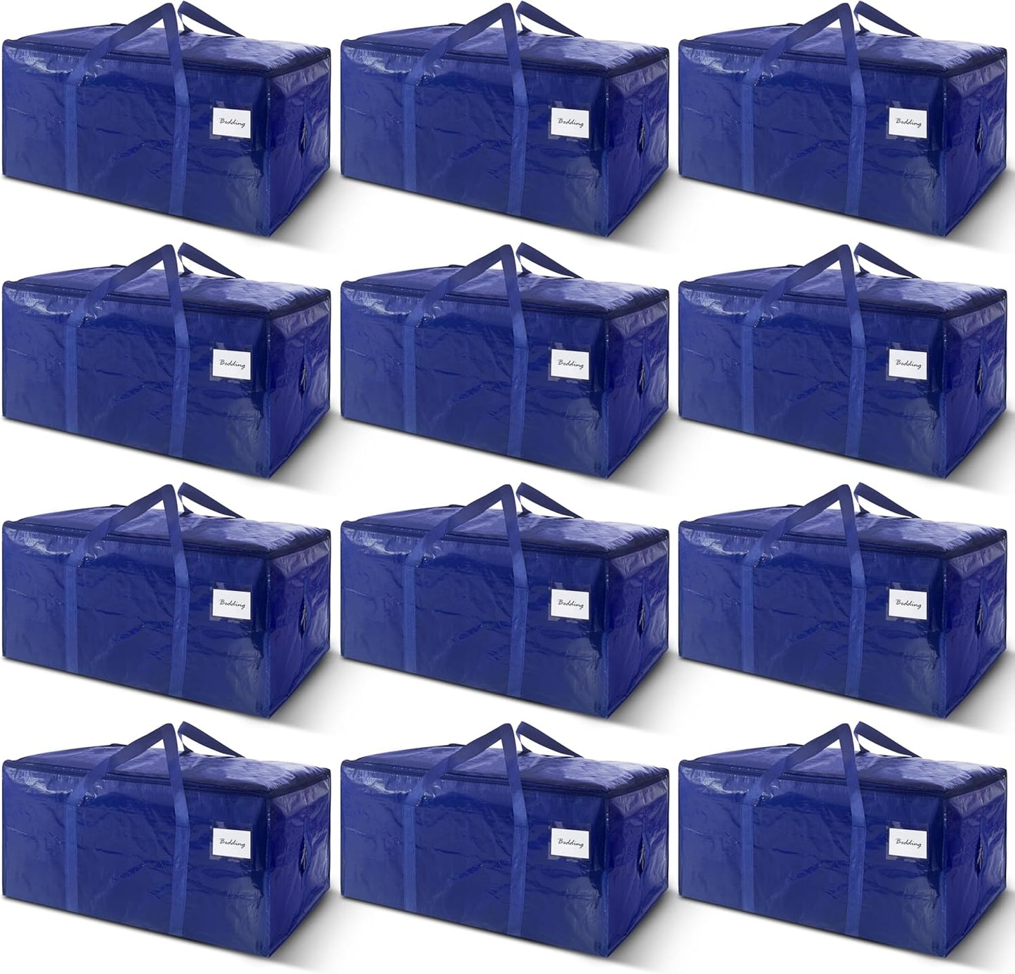 12 Pack Extra Heavy Duty Large Moving Bags with Strong Zipper & Carrying Handles, Sturdy Clothes Storage Bag Totes Bins, Packing Bags Moving Boxes College Moving Supplies, Dark Blue - 33 gal