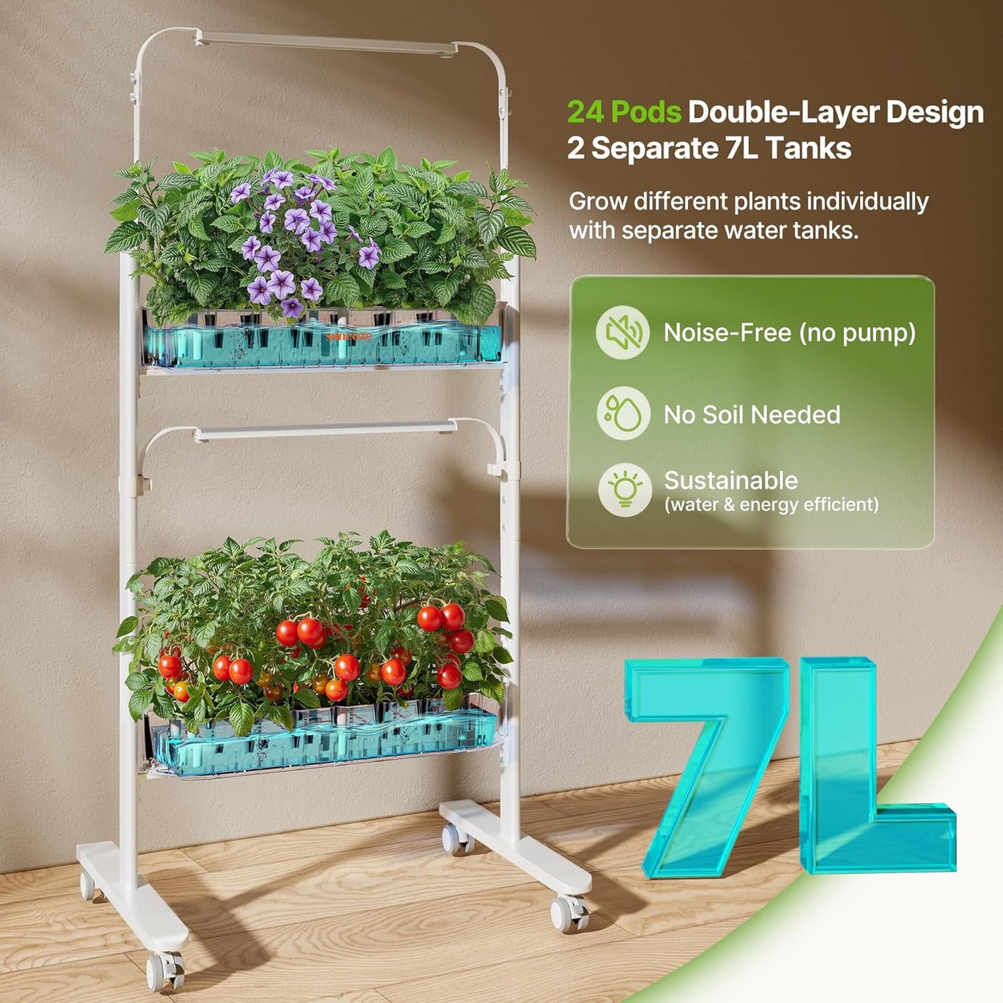SUNCOZE 2-Tier Hydroponics Growing System Kit with 24 Pods – Full Spectrum Grow Lights, Hydroponic System equipped with smart controller, Indoor Herb Garden Kit for Vegetables, Herbs, Fruits & Flowers