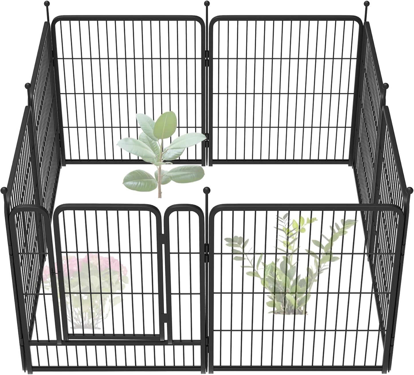 FXW Garden Fence Outdoor for The Yard – 32in(H) x 18.2ft(L) Heavy Duty Metal Animal Barrier for Dog and Rabbit, Decorative Dog Fence, 8 Panels, Black