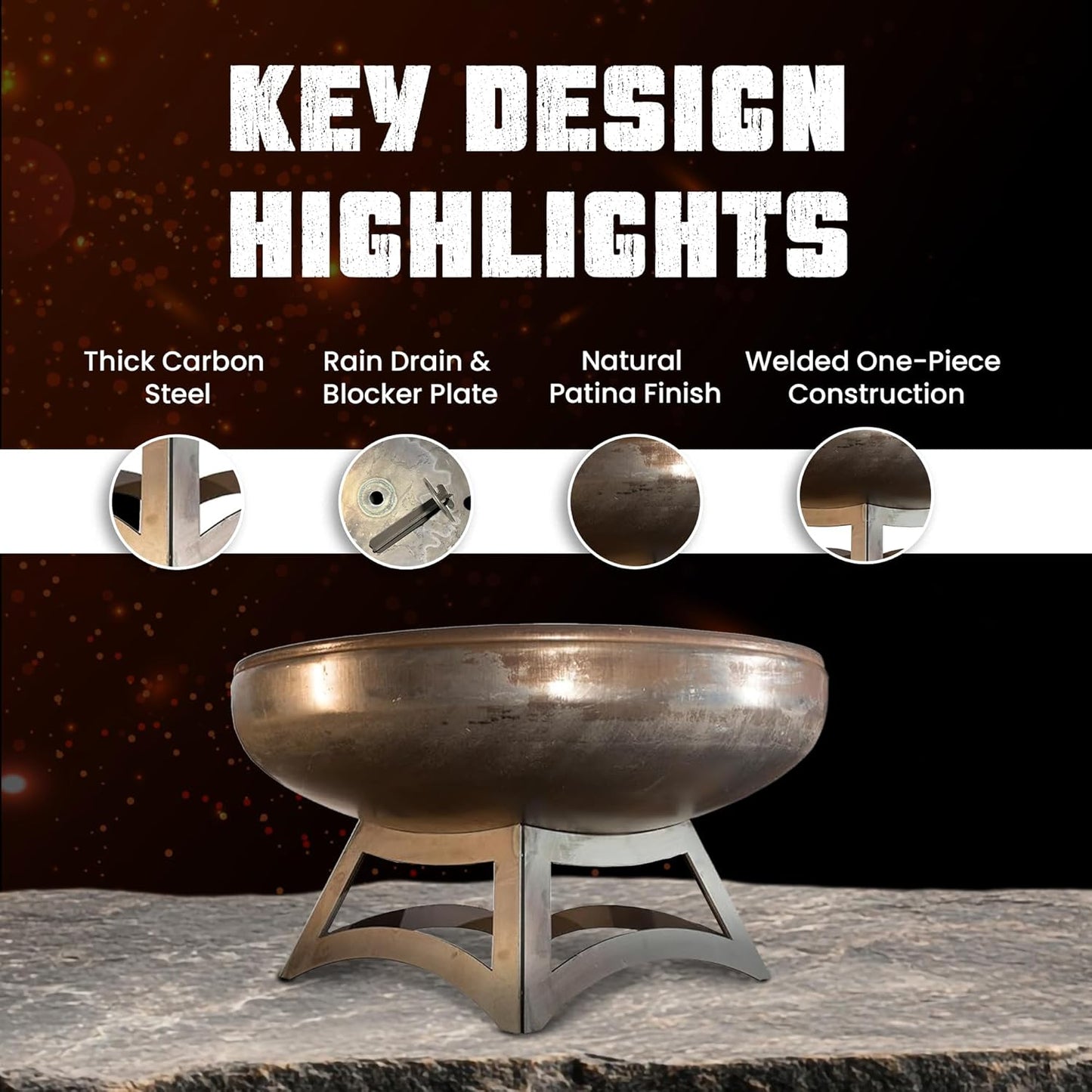 Liberty Fire Pit – Ohio Flame Wood Burning Outdoor Fire Pit - 48" Diameter with Hollow Base (Made in USA)