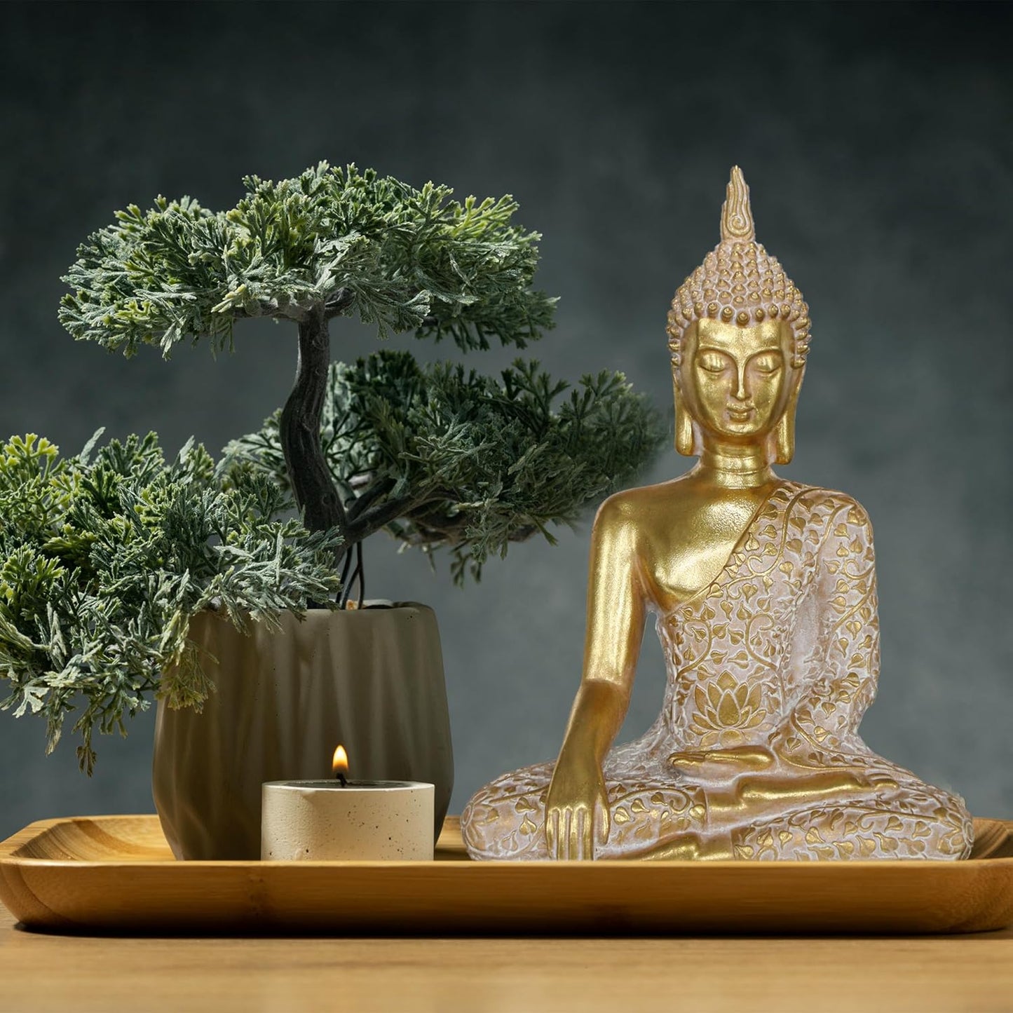 Buddha Statue Outdoor,Zen Garden Decor Buddha Sculpture for Home Meditation Decor Buda Decoration for Patio Desk Porch Yard Art Resin Decoration (Golden)