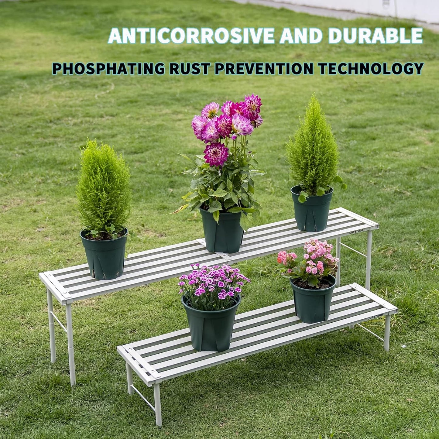 Metal Plant Stand, Rust-proof Aluminum Flower Pot Stand, Plants Display Stands Decoration Racks for Living Room Balconies and Gardens (90 White)