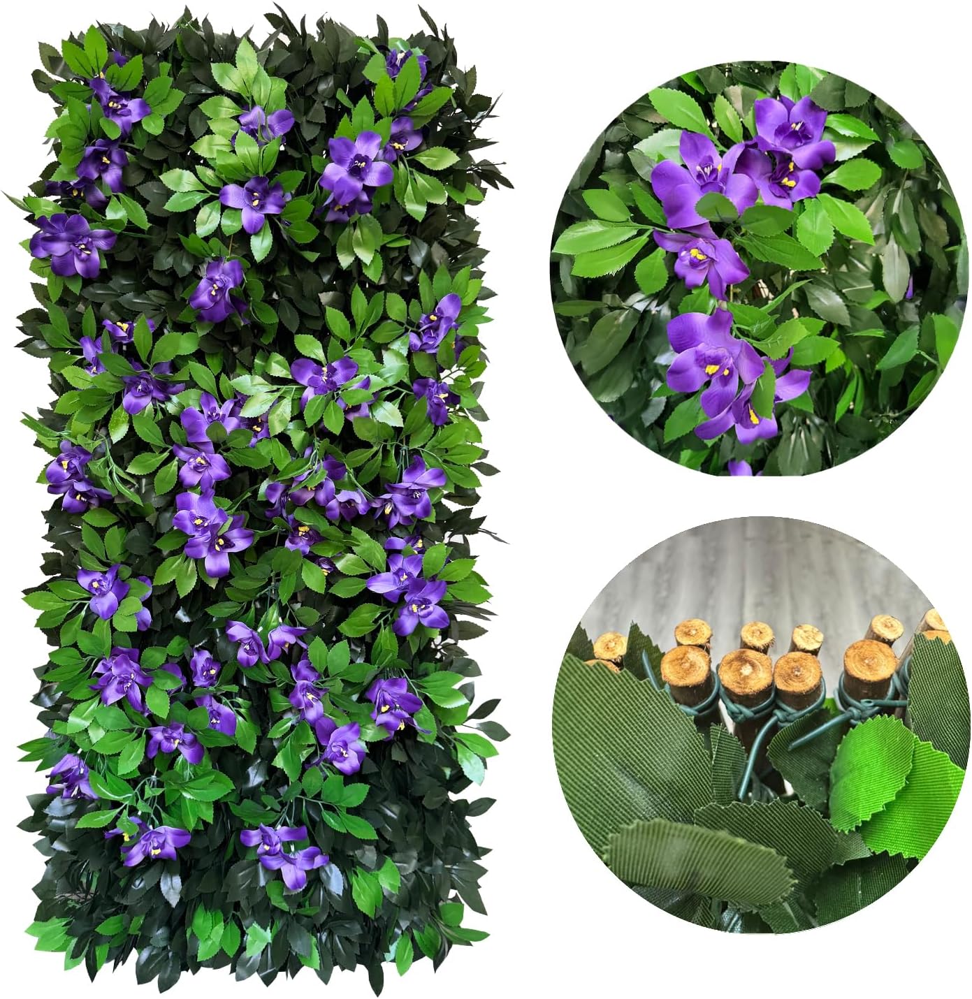 Expandable Fence Privacy Screen for Balcony Patio Outdoor,Decorative Faux Ivy Fencing Panel,Artificial Hedges (Single Sided Leaves) (1, Branches -Purple Fowers)