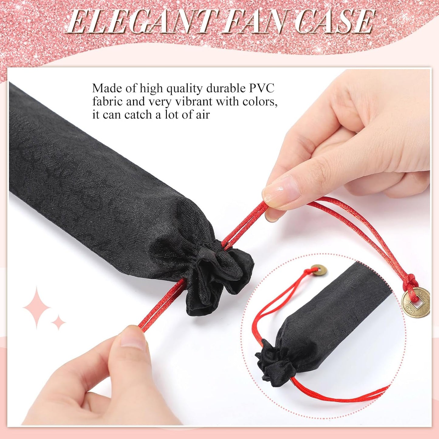 Maitys 2 Packs Large Clap Fans for Line Dancing Large Chinese Folding Hand Fans for Men and Women, Festival, Tai Ji, Kungfu, Martial Art, Gifts (Glitter Silver and Pink)