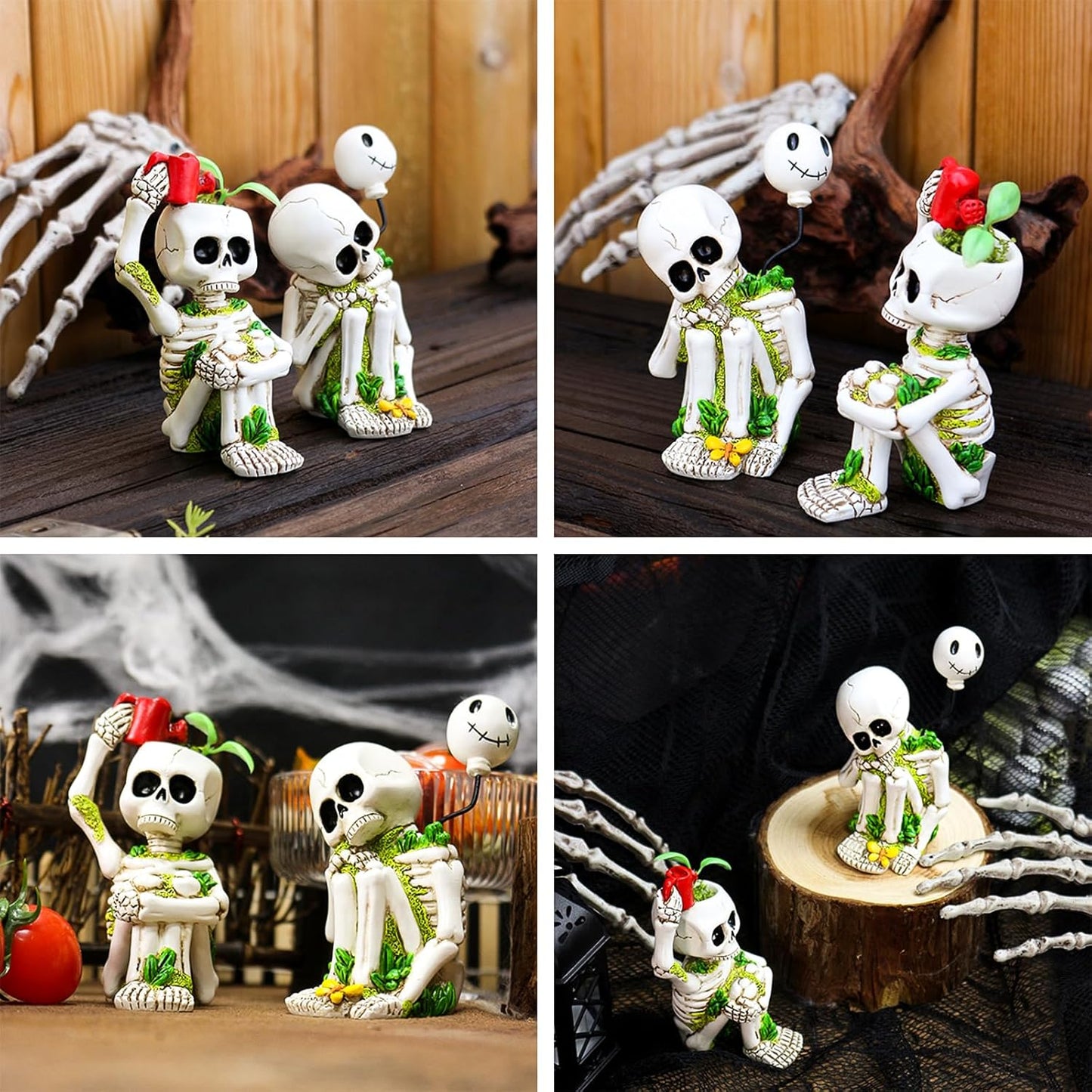 Thinking Skeleton Statue Halloween Decorations, Mini Cute Sitting Skull Figurine Shelf Sitter Resin Thinker Sculpture for Outdoor Garden Yard Lawn Pond Waterfalls Pool Ornaments