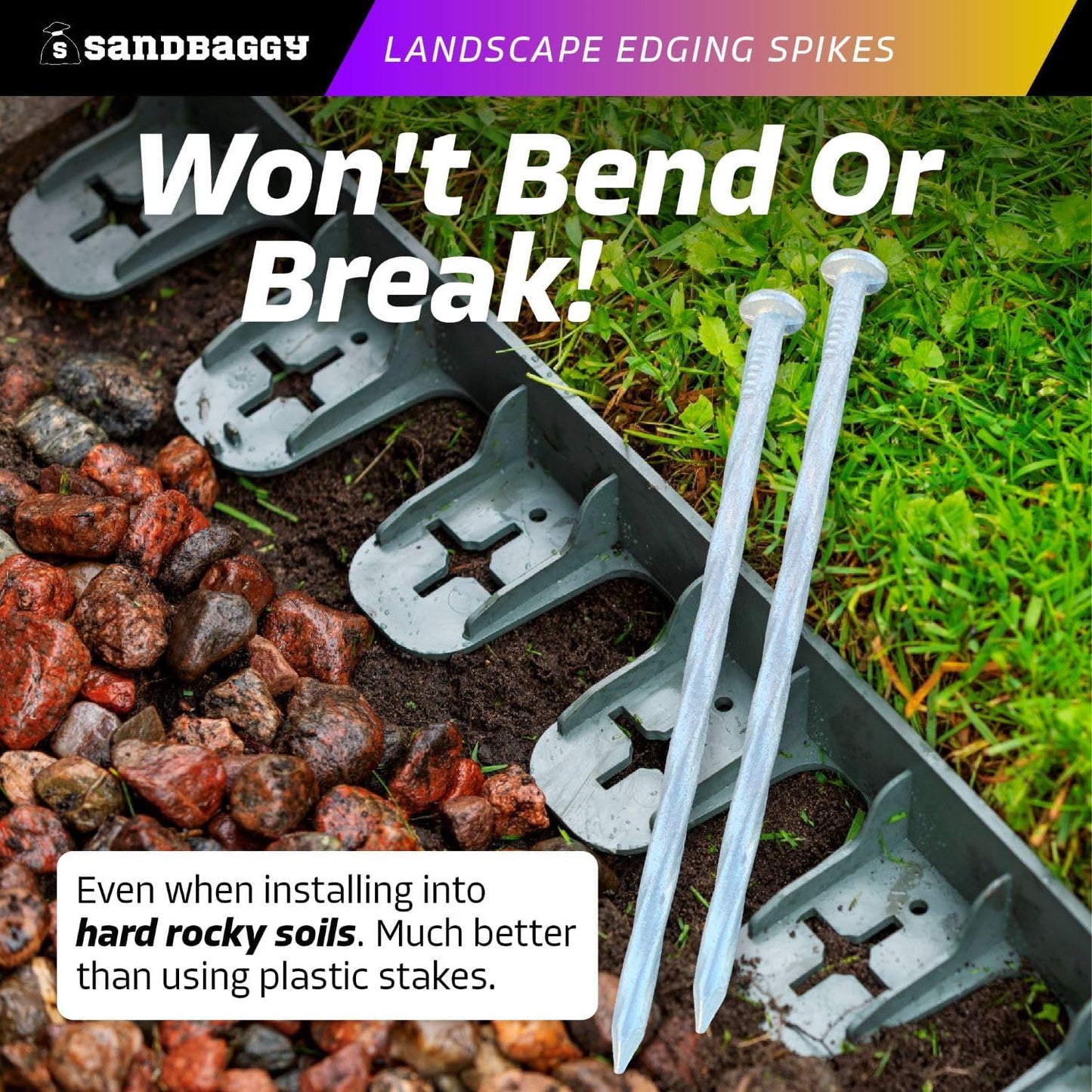 Sandbaggy 6 inch Galvanized Landscape Edging Spikes - Spiral Landscape Nails - 7 Gauge Steel - Great For Hard Rocky Soil - Also Great For Paver Edging, Artificial Turf, Landscape Fabric (1500, 6 inch)