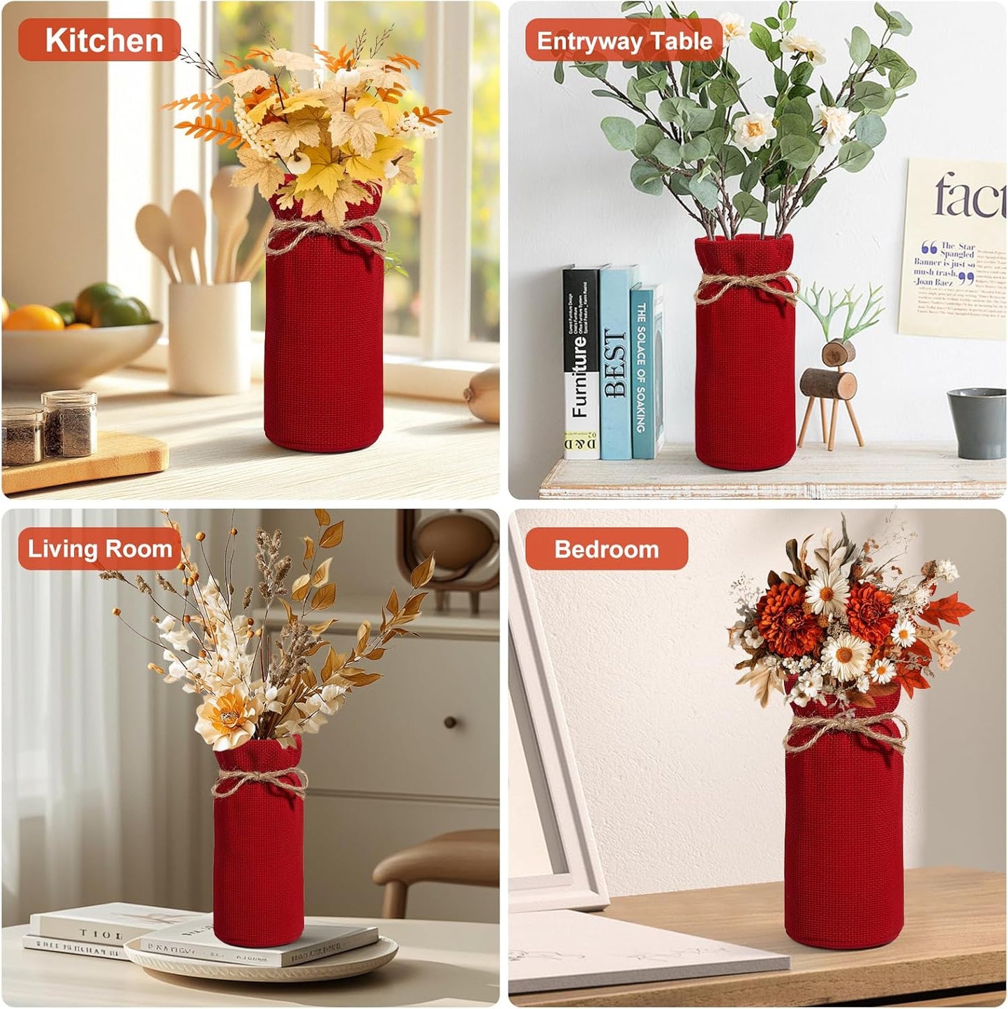 Fall Decor Vase for Flowers Fall Centerpieces for Tables Vases Home Decor Vintage Flower Vase Dining Table Centerpiece Decor(Red)