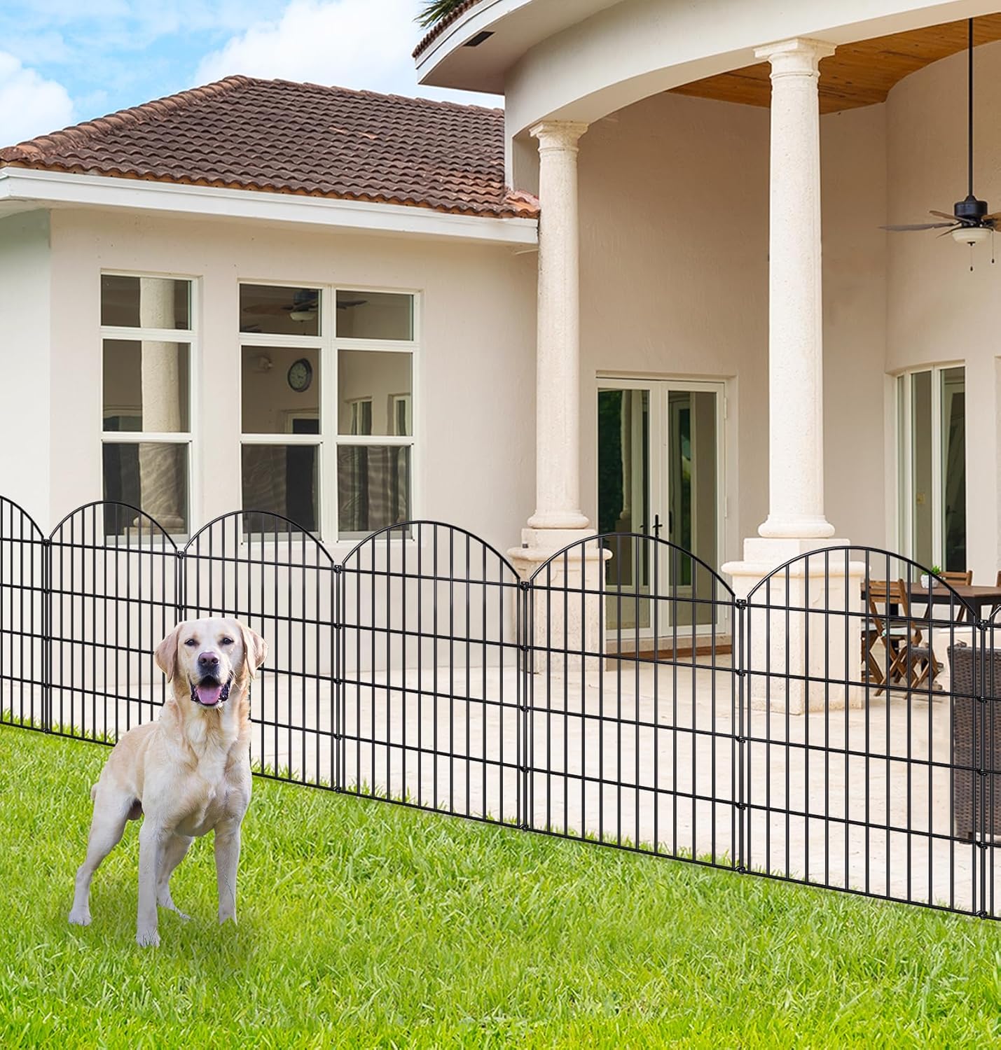 Metal Garden Fence 36in (H) x 18.7ft (L), 8 Panels +9 Stakes Dog Fence Border Fence Animal Barrier, No Dig Garden Fencing for Yard Flower Bed Lawn Patio Outdoor,CTW3608 Black
