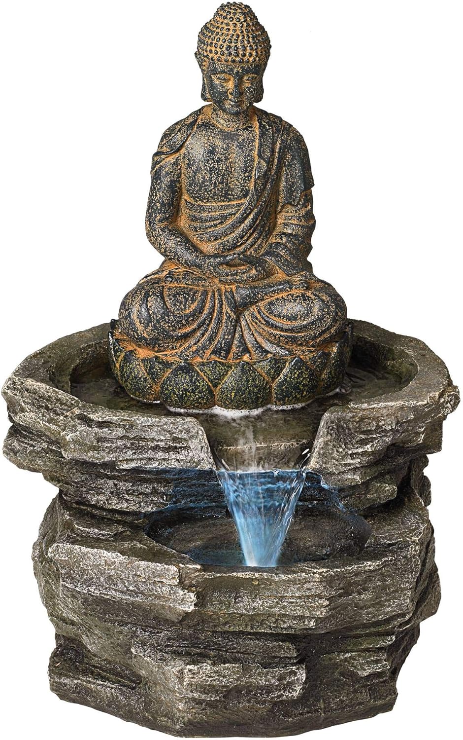 Sitting Buddha 21" High Large Zen Asian Indoor Outdoor Decor Faux Stone Floor Fountain with Light LED Standing Waterfall Water Feature for Outside Garden Patio Yard Backyard Porch - John Timberland