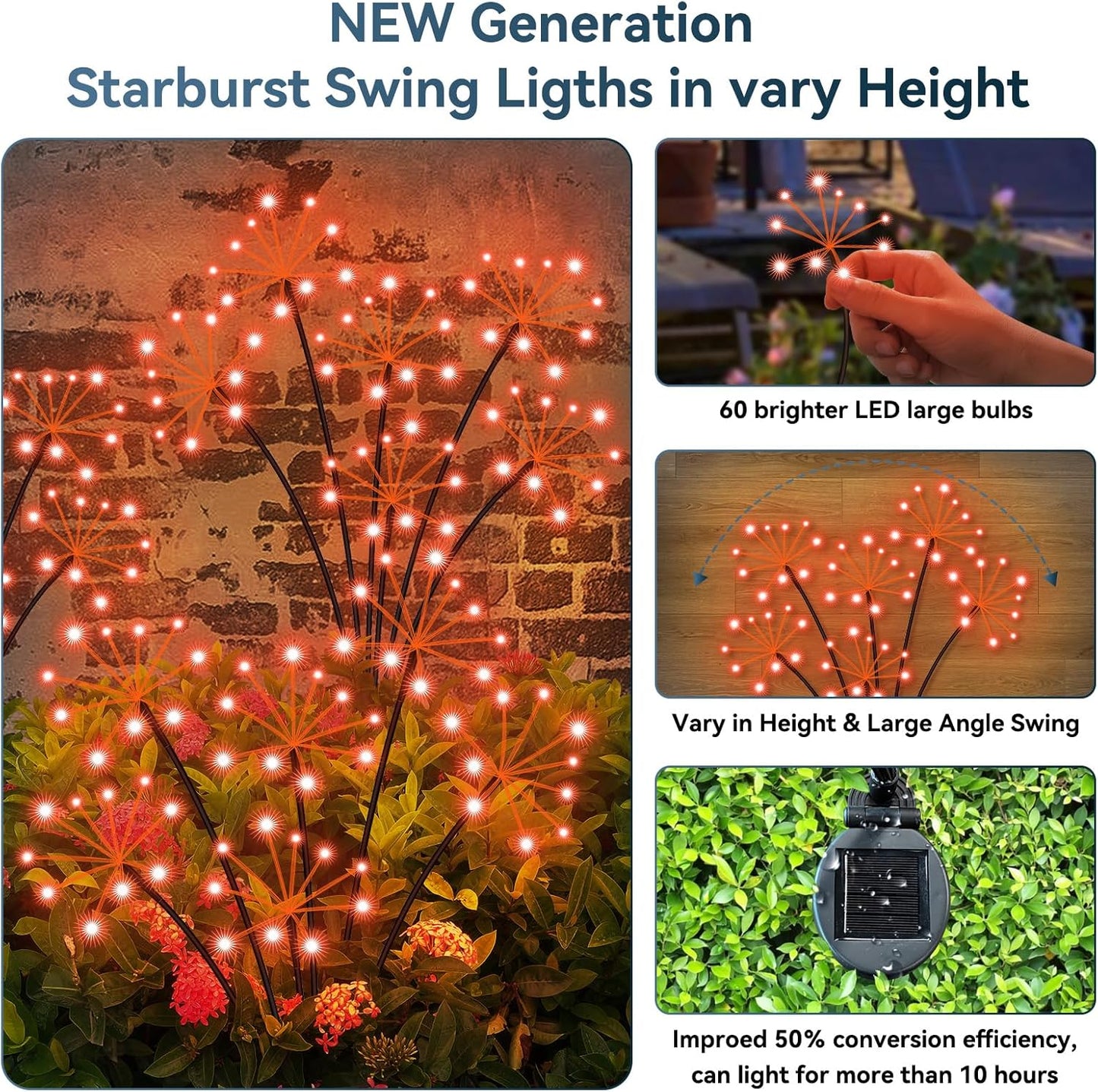 Solar Garden Lights 2 Pack Waterproof Swaying Starburst Light Solar Outdoor Lights for Yard Patio Walkway Pathway Party Wedding Decoration, Unique Gifts for Women, Orange