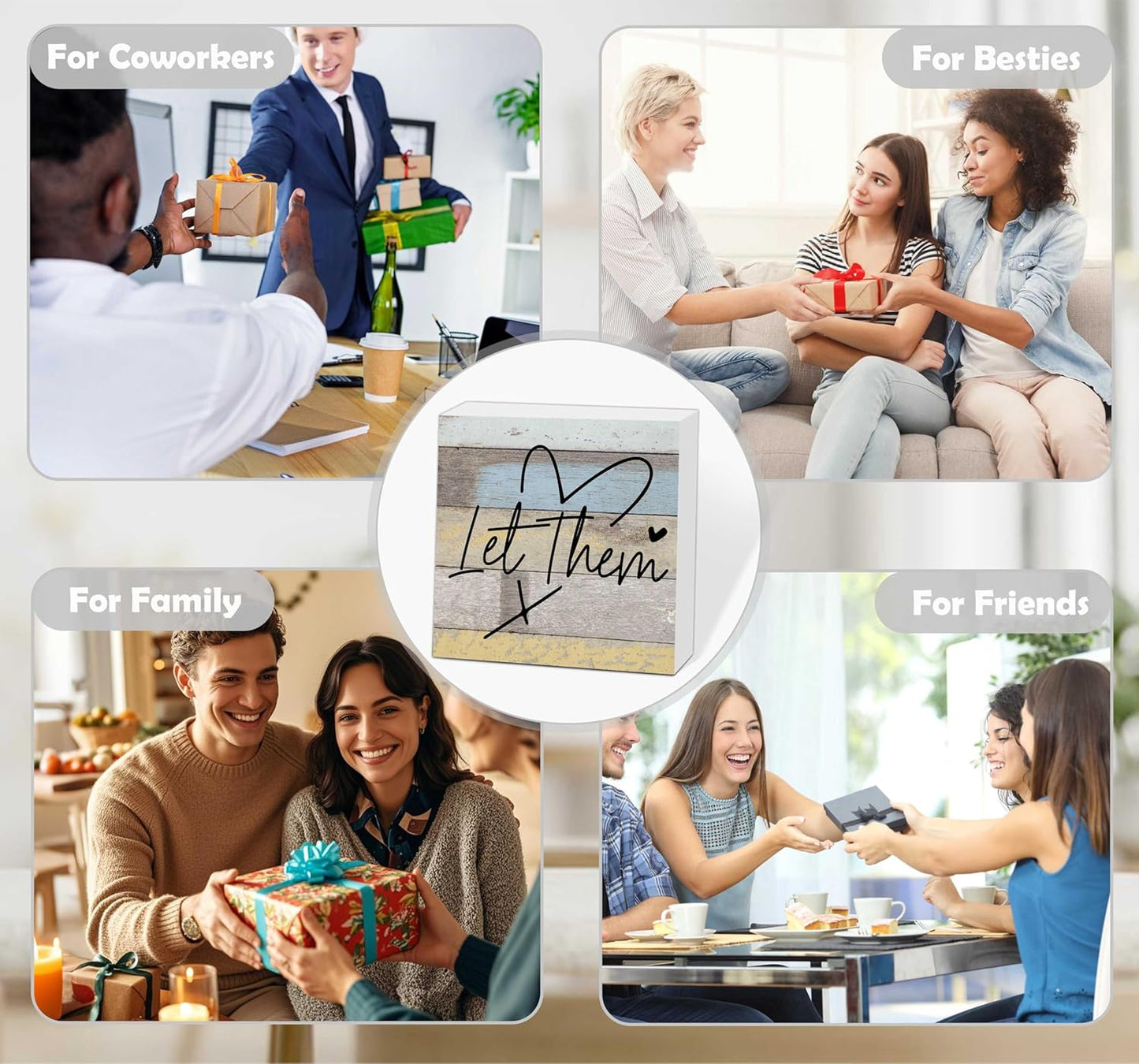 Let Them Wooden Sign, Office Decorations for Work, Let Them Mental Health Rustic Wood Box Signs 5x5 Inch, Desk Shelf Tabletop Decor for Home Cubicle Decor, Office Gifts for Coworkers Women, 14