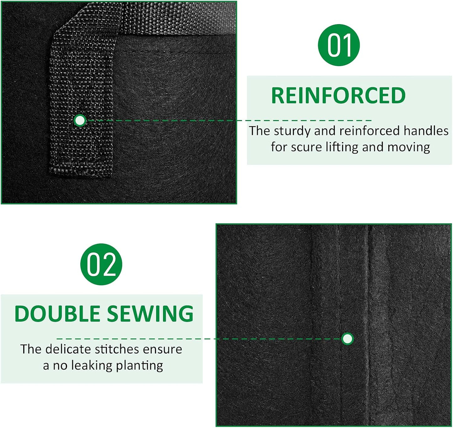 12-Pack 3 Gallon Thickened Non-Woven Grow Bags, Aeration Fabric Pots with Handles