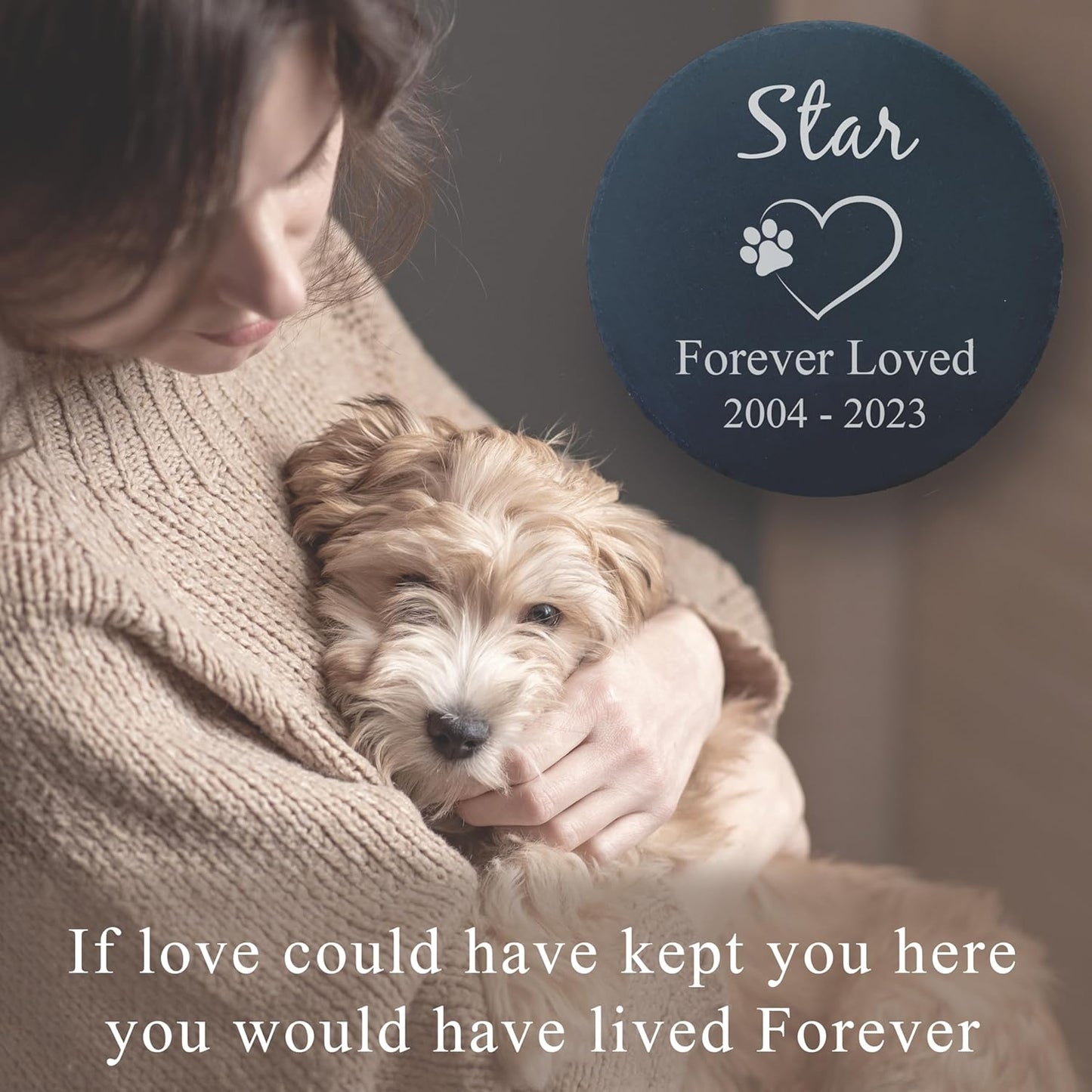 Personalized Pet Memorial Stone for Dogs and Cats | Custom Laser-Etched Weatherproof Garden Grave Marker | Natural Stone Bereavement Headstone Sympathy Gift | 4, 6, 10, or 12 Inch Heart or Circle Shape (A4)