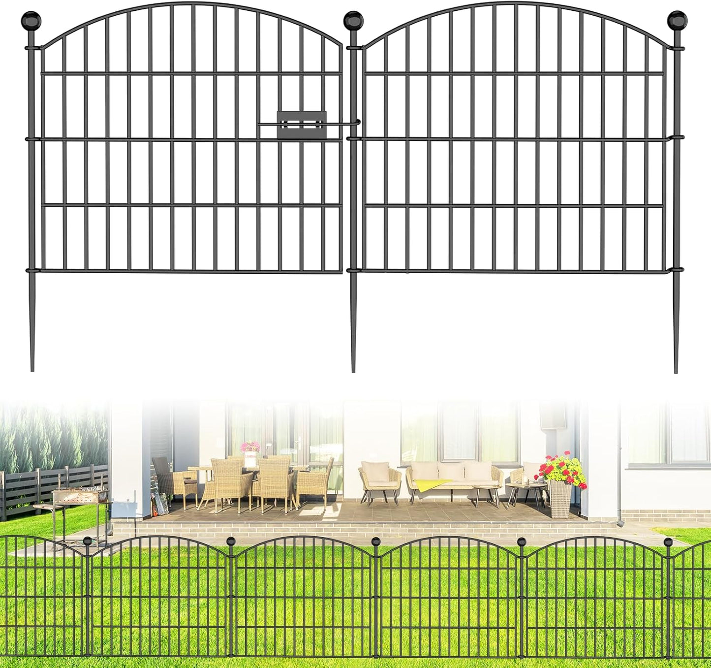 10 Panels No Dig Decorative Garden Fence with Gate - 24 in (H) x 20 ft (L) Dog Rabbits and Pets Fence Outdoor for Yard, Animal Barrier Tall Rustproof Metal Wire Fencing Border for Garden and Patio
