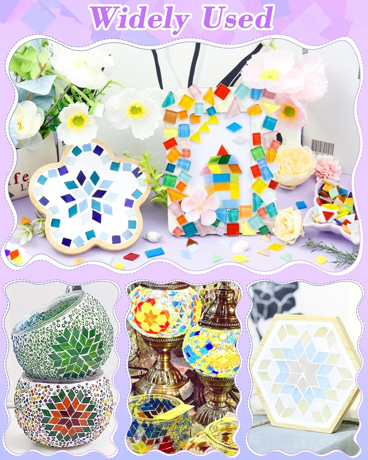 FIVEIZERO 260g Glass Mosaic Tiles for Crafts - 300 Pieces Tiny Mosaic Tile Kit, Irregular Pieces for DIY Craft Jewelry, Coaster Art & Mosaic Kits (Green)