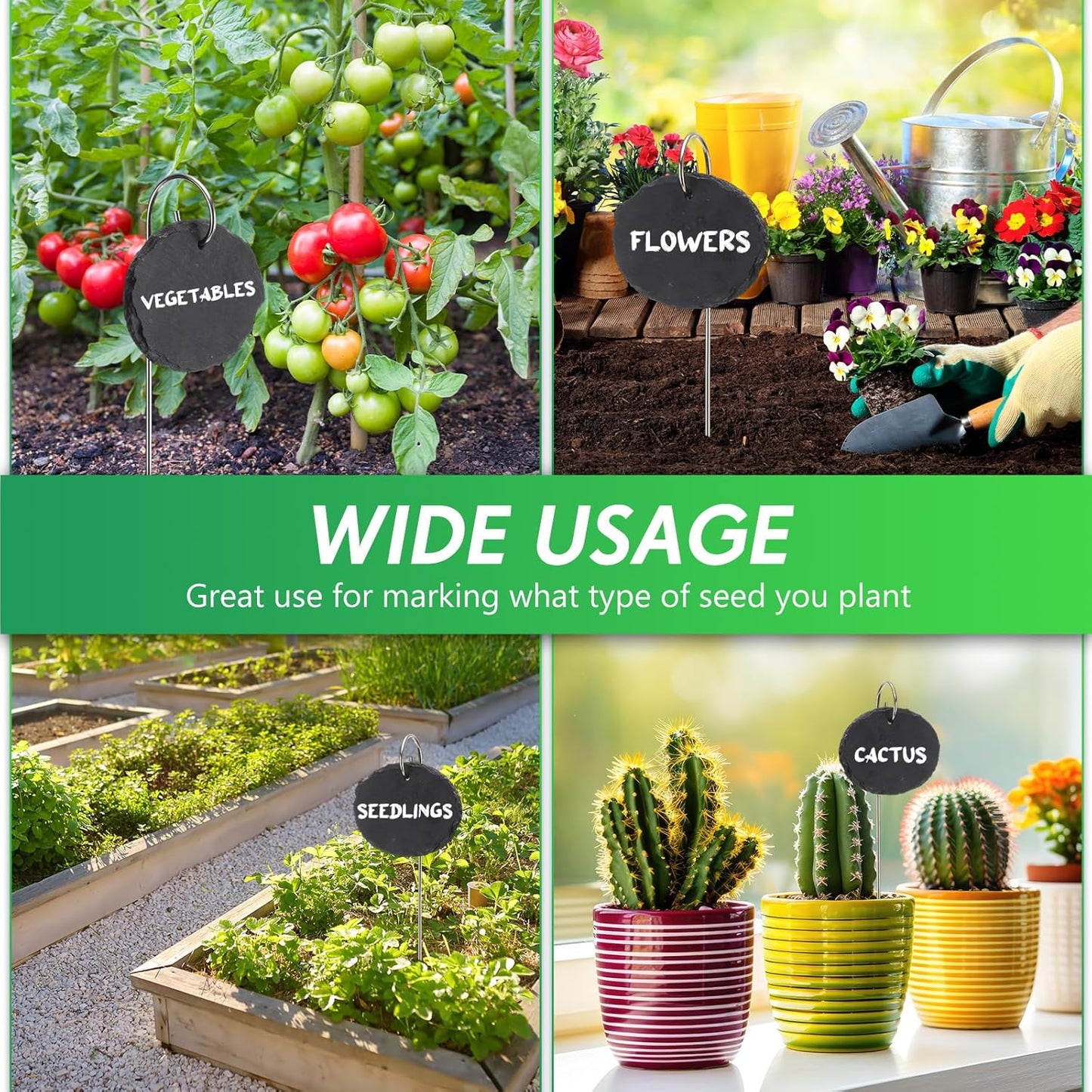 12 Sets Plant Labels Slate Plant Tags Garden Sign Marker Weatherproof Reusable Natural Slate Garden Sign Hanging Tag with Metal Stake and Pen for Outdoor Flower Vegetable(Oval)