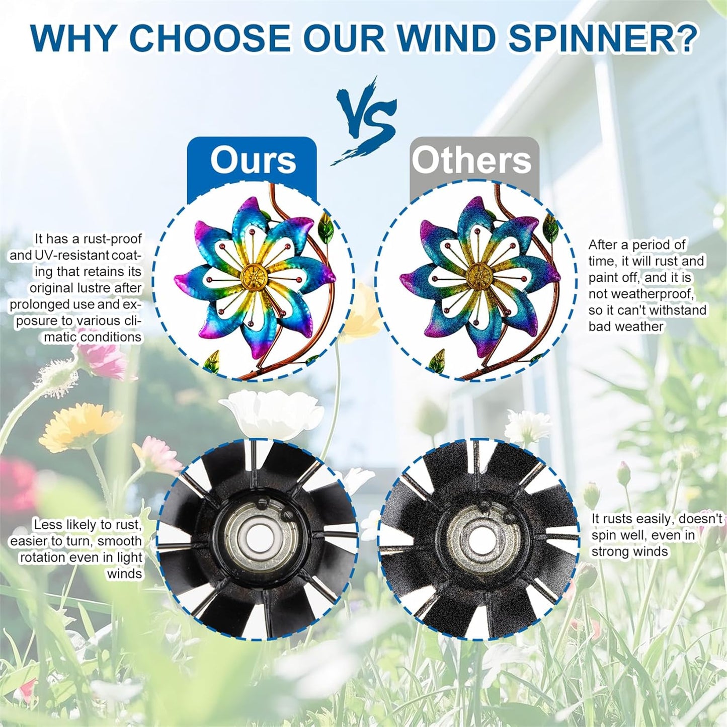 pearlstar Flower Wind Spinners Outdoor Metal Wind Sculpture Windmill Flower Pinwheel for Yard Lawn Patio Garden Decor