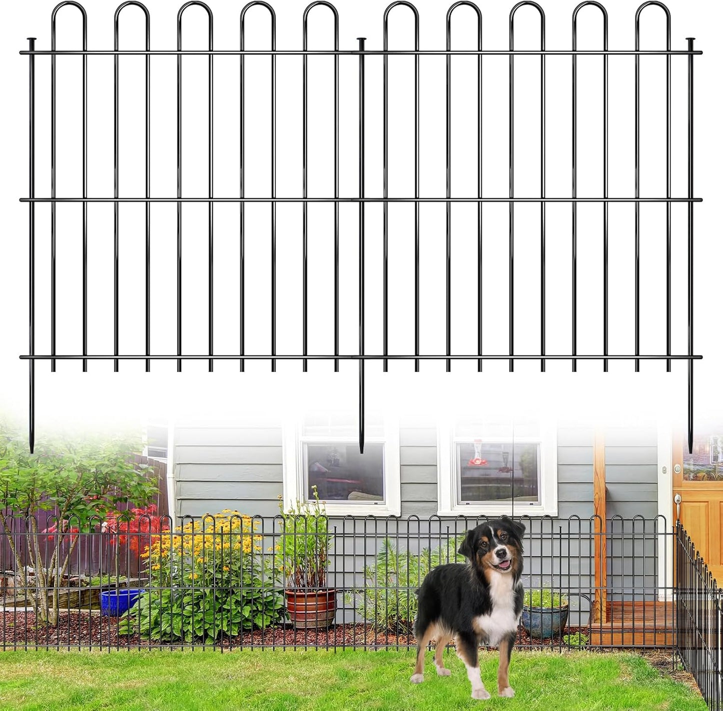 25 Panels Decorative Garden Fence, 50ft X 32in Rustproof Metal Animal Barrier Fence, No Dig Fence Garden Fence, Arched Flower Bed Edging Ornamental Wire Border Fencing for Outdoor Yard, Patio Decor