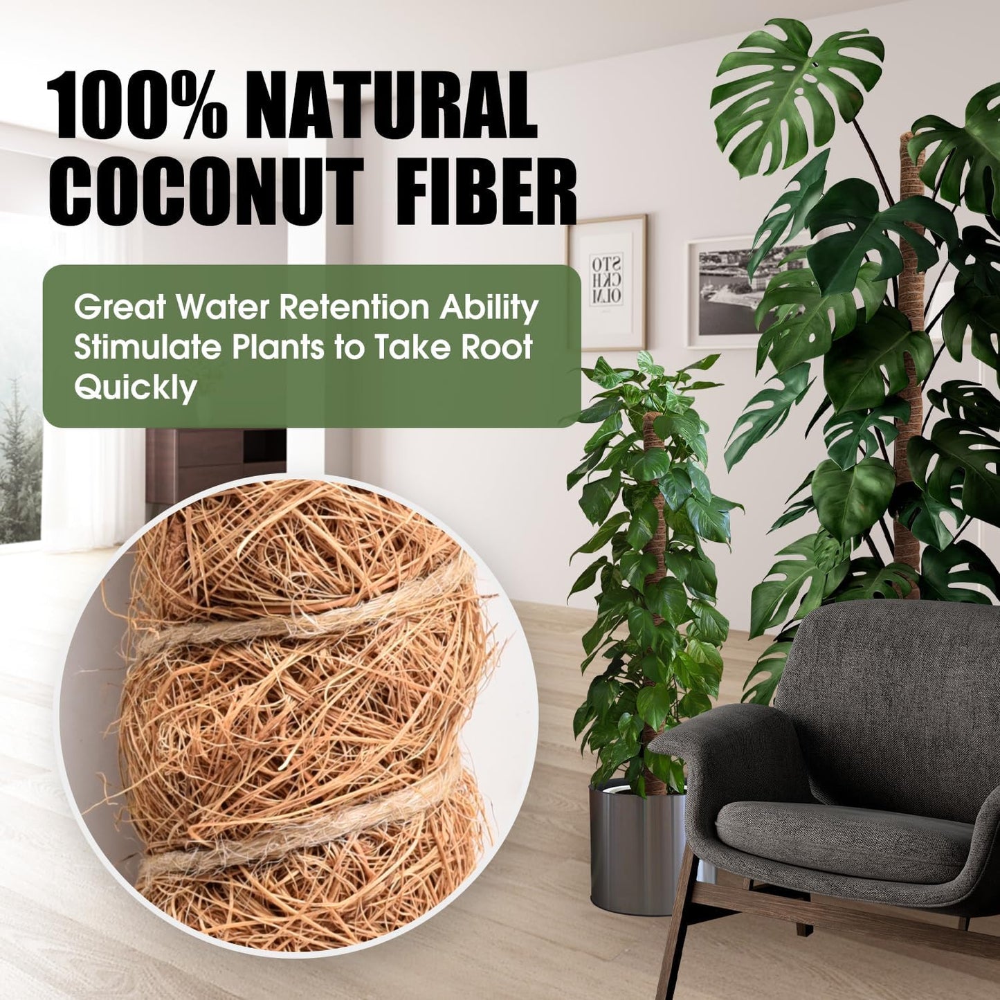 2 Pack Moss Pole, 28 Inch Bendable Moss Poles for Plants Monstera for Climbing Plants, Handmade Coco Coir Pole Plant Sticks Support Stakes for Indoor Plants Plant Grow