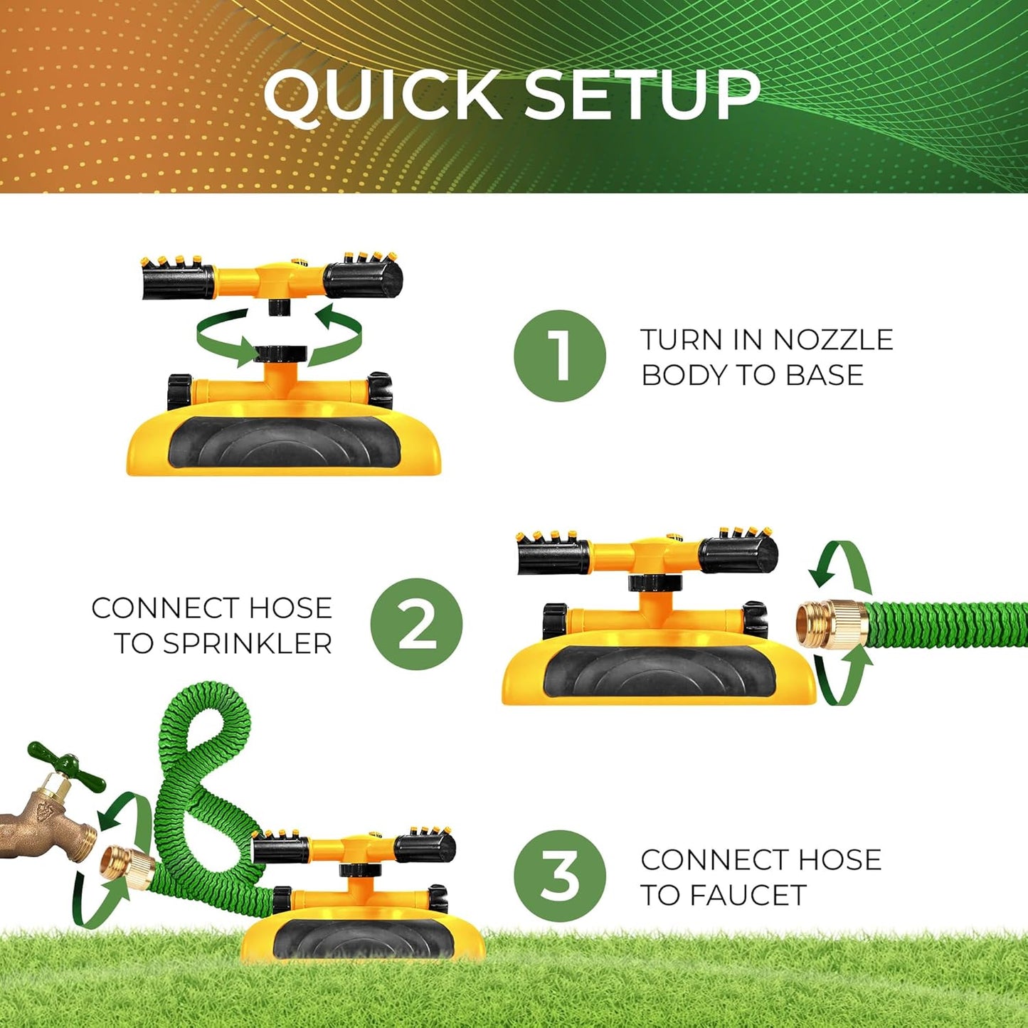 Joeys Sprinkler for Yard, Rotating Garden Sprinkler for Large Area Coverage, Lawn and Yard Sprinklers (Yellow)