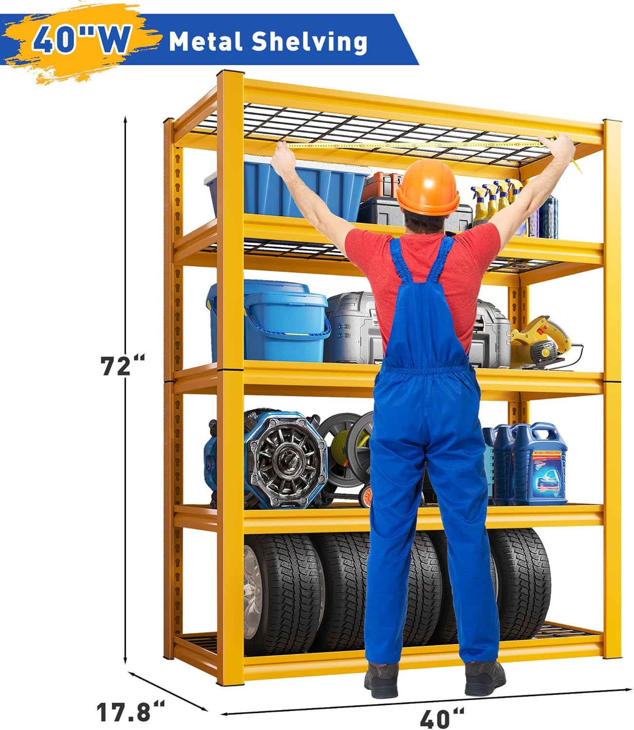 REIBII Storage Shelves 40''W Garage Shelving Heavy Duty Metal Shelving 2000LBS Metal Shelves 5 Tier Industrial Shelf for Kitchen Pantry Warehouse Basement 72" H x 40''W x 17.8''D Yellow, 2 Pack