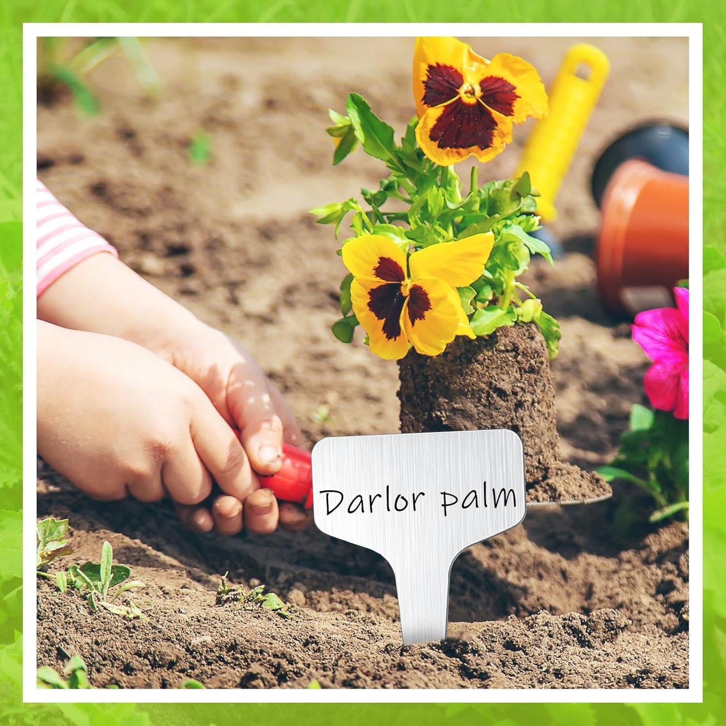 Hicarer 24 Pcs Durable Metal Plant Labels Christmas Gift Weatherproof Garden Markers Engraving Stainless Steel 304 T-Type Reusable Plant Tags for Gardeners Outdoor Greenhouse Vegetables(4x8 Inch)