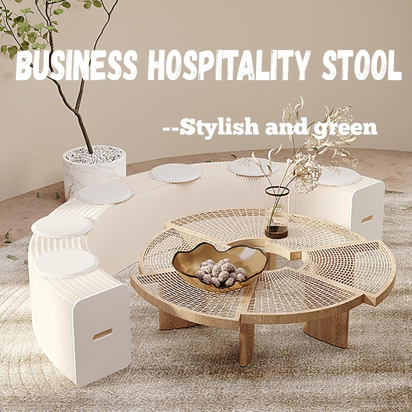 Foldable Kraft Paper Stool, Honeycomb Accordion Folding Bench, Collapsible Paper Stool for Small Spaces, Portable Footrest and Side Table for Living Room and Office,White-44×31×600cm