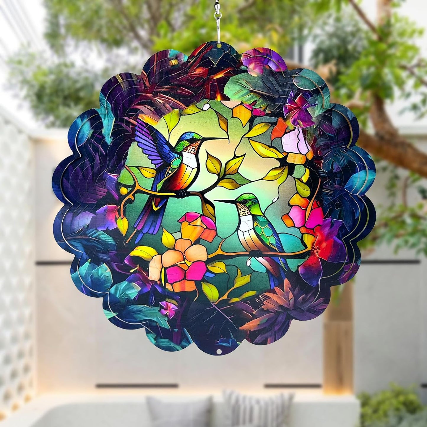 Wind Spinners Outdoor Hummingbird Art12 inch 3D Stainless Steel Laser Cut Metal Art Geometric PatternWind Sculpture Hanging for Yard Garden Decorations Wind Sculpture Gifts Outdoor