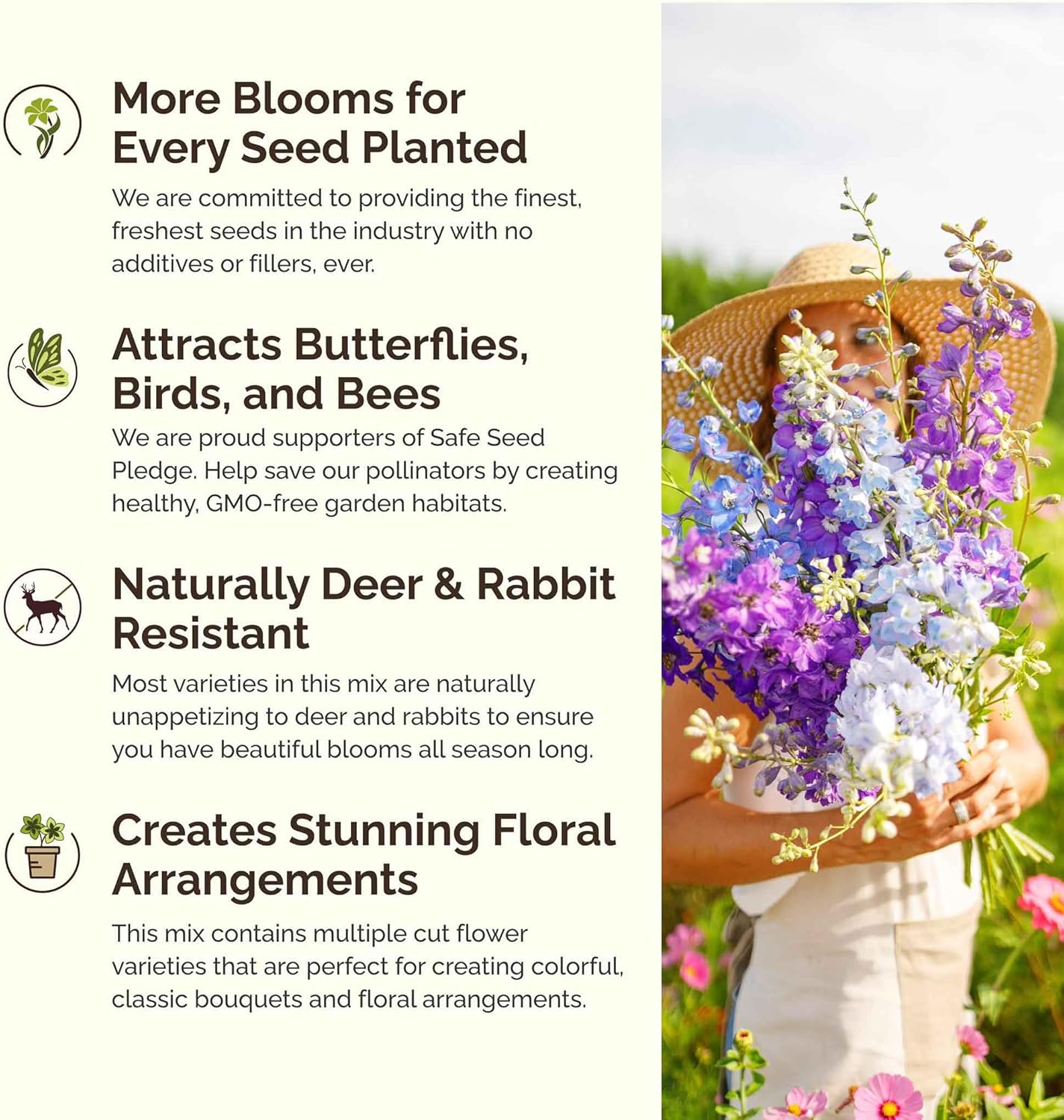 Eden Brothers Power Couple Flower Mixed Seeds for Planting, 1/4 lb, 120,000+ Seeds with Rocket Larkspur, Bupleurum | Attracts Pollinators, Plant in Spring or Fall, Zones 3, 4, 5, 6, 7, 8, 9, 10