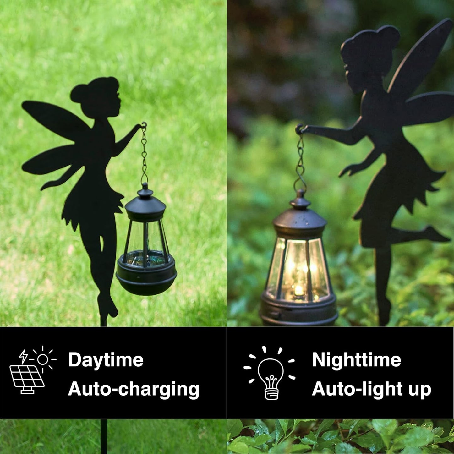 XYRIS Fairy Garden Accessories Lawn Ornaments 1 Pair - Solar Fairy Lights Outdoor Decorations, Metal Garden Stakes Decorative Figurines for Yard Decor, Patio (Type B Warm Lighting)