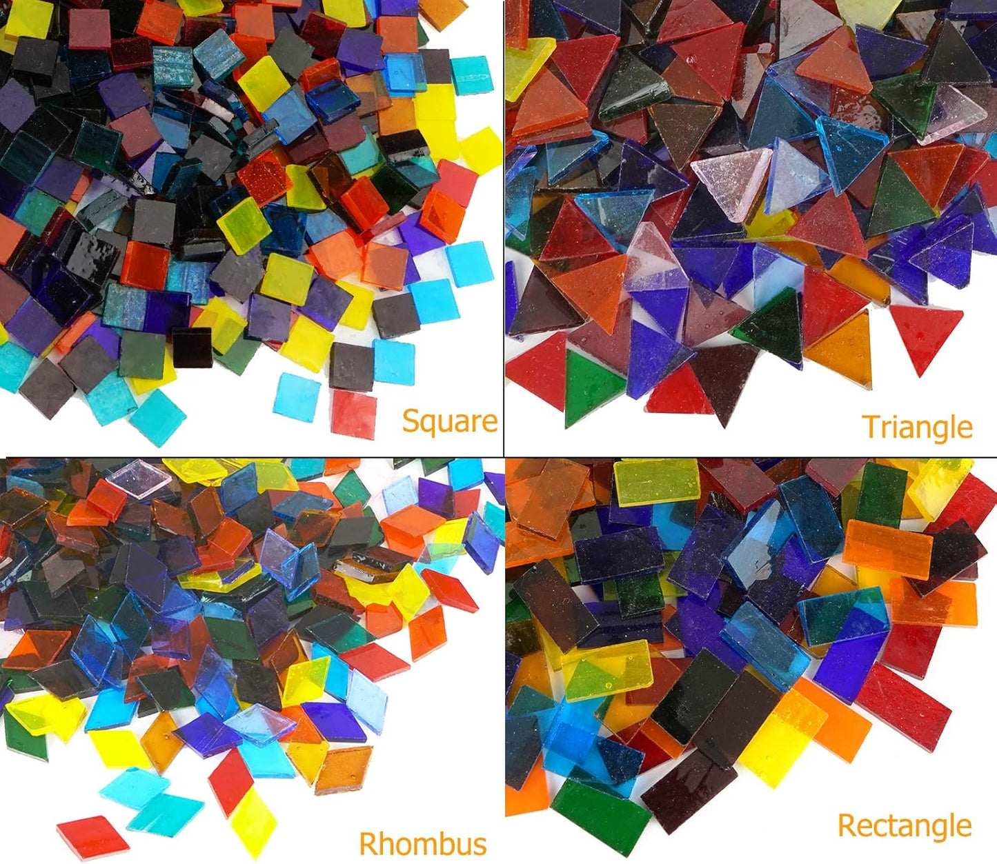Lanyani 1600 Transparent Cathedral Glass Mosaic Tiles for Arts and Crafts - Mixed Color Stained Glass Pieces, 4 Shapes Mixed