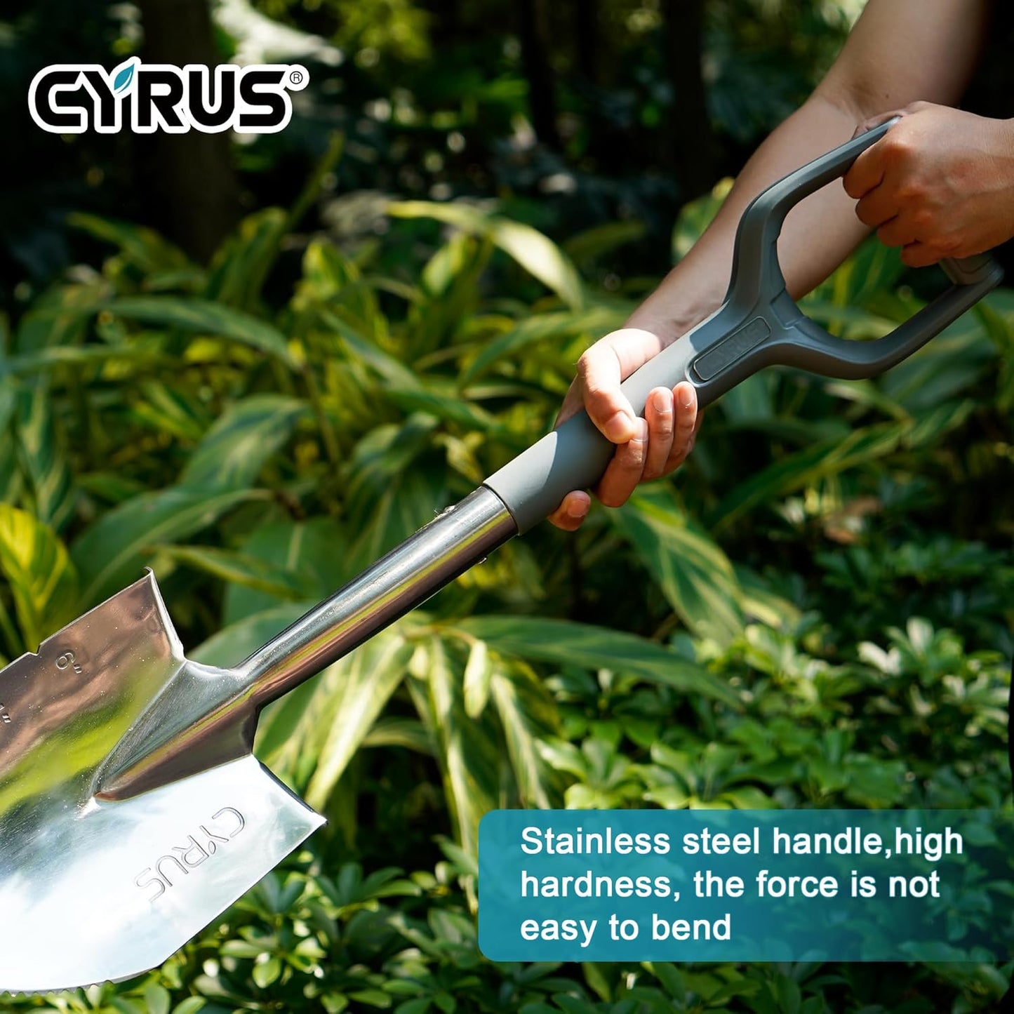 CYRUS Garden Shovel for Digging, 28 Inches in Total Length, Mini D-Shape Heavy Duty Shovel with Serrated Edges, Suitable for Garden, Lawn and Outdoor Camping
