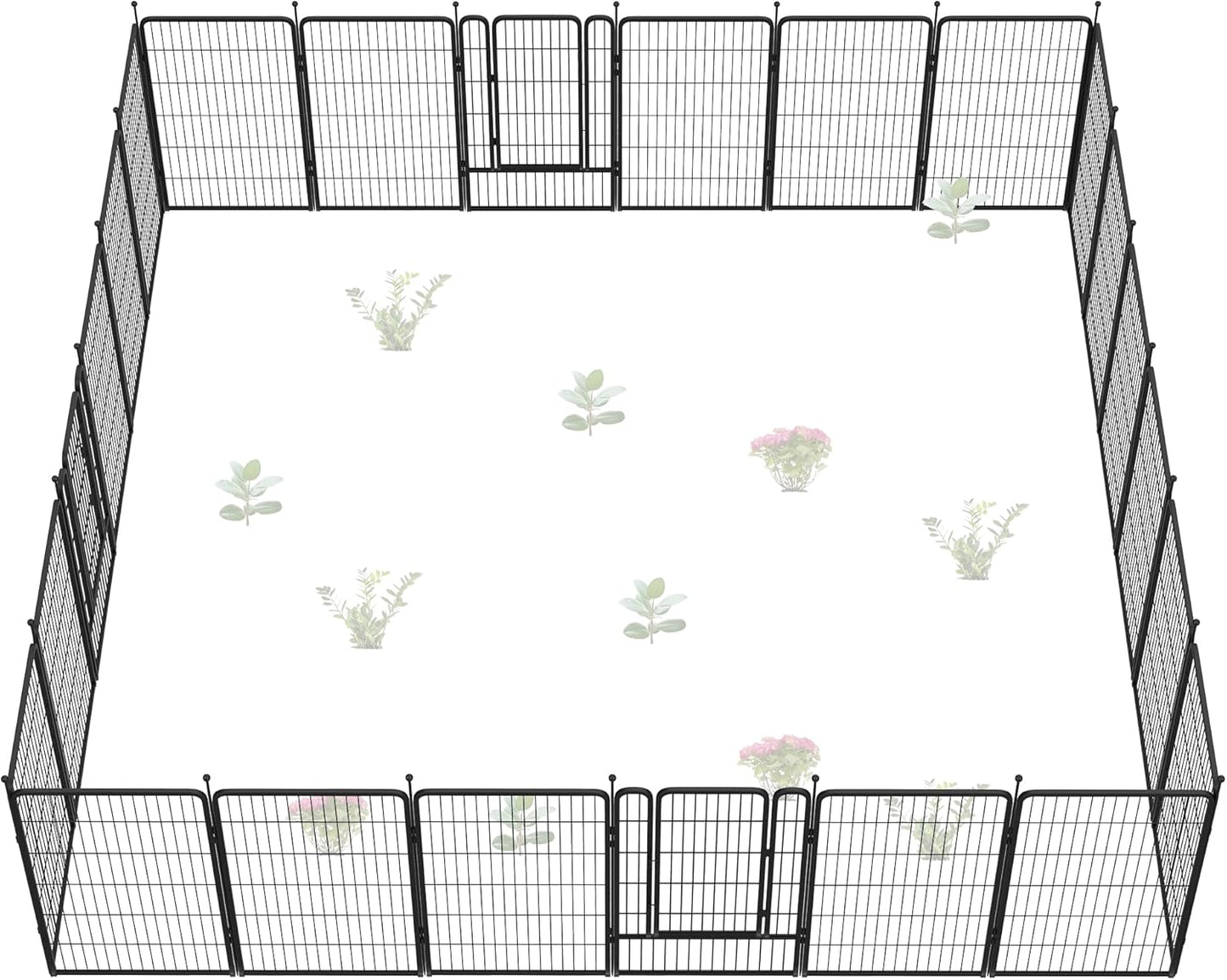 FXW Garden Fence Outdoor for The Yard – 45in(H) x 54.7ft(L) Heavy Duty Metal Animal Barrier for Dog and Rabbit, Decorative Dog Fence, 24 Panels, Black