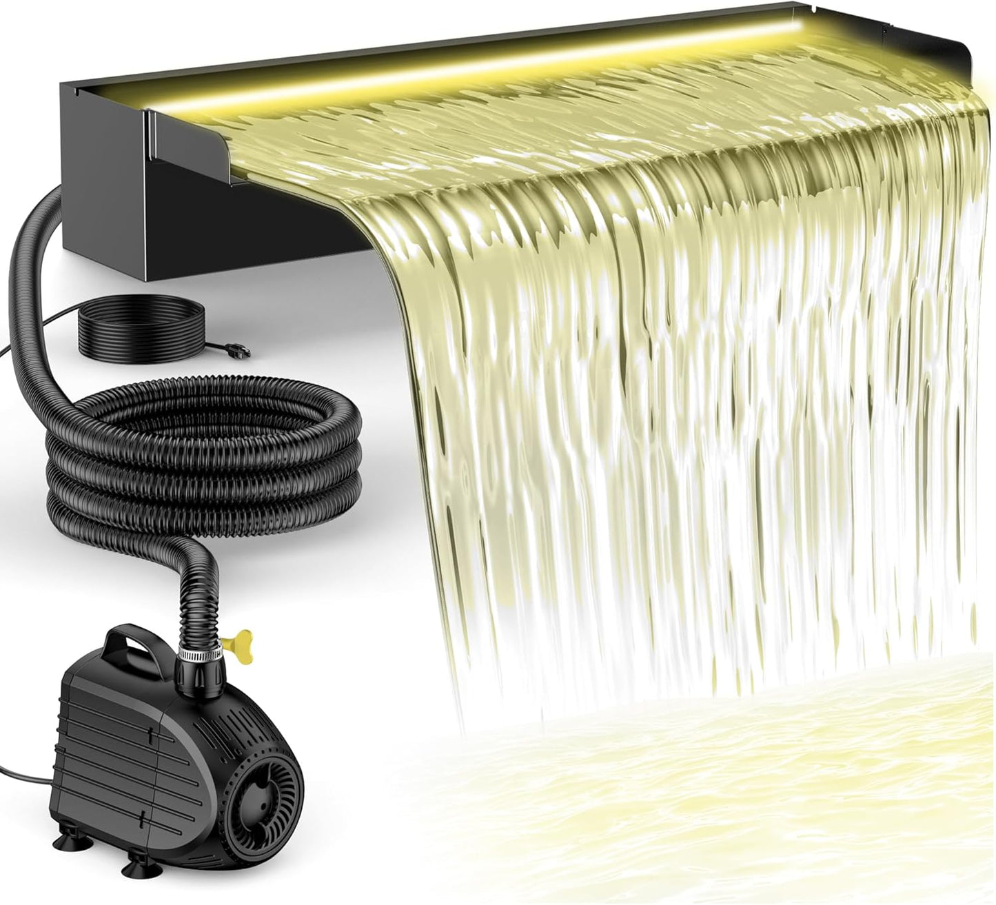 NFESOLAR Pond Waterfall Spillway Kit, Includes 23.6" W Stainless Pond Waterfall Box, 1200 GPH Water Pump, 10FT Corrugated Tubing for Outdoor Ponds Pool Streams up to 3000 Gallons N4611