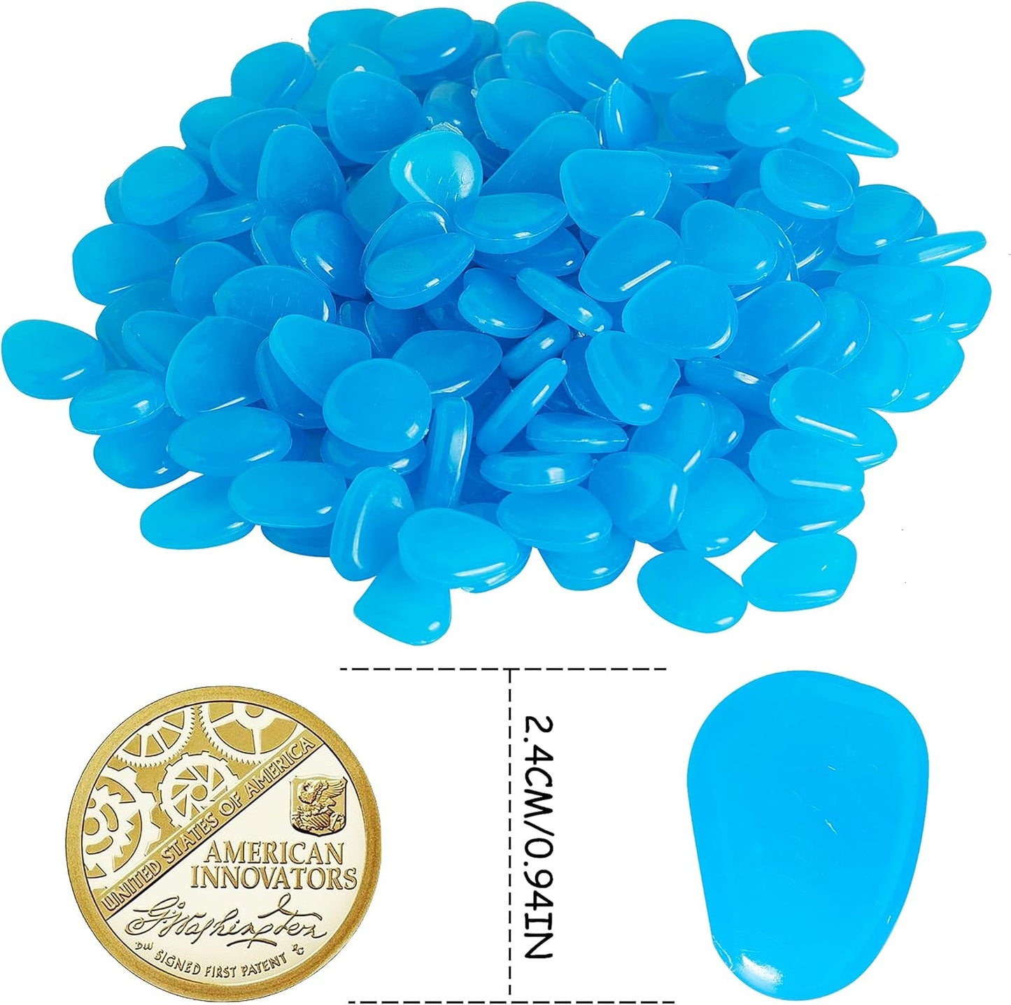 OSOPOLA 150 PCS Luminous Stones - Blue Glow Rocks Decorations DIY Decorative Pebbles for Aquarium Fish Tank Sidewalk Garden Path Patio Terrace Lawn Yard Ornaments Blueness Cobbles Decor FD05BL150