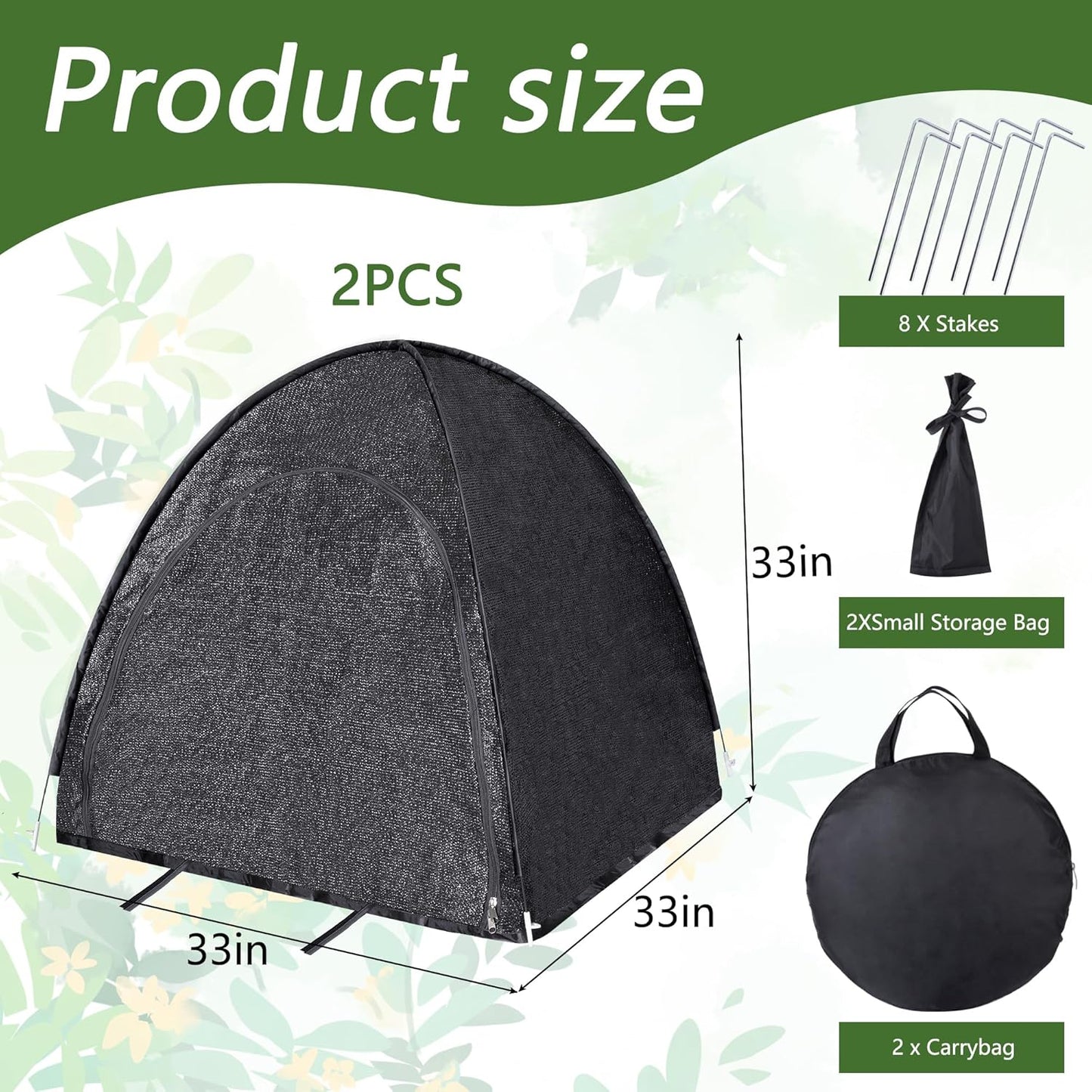 DECOHS 2 Pack 33" x 33" x 33" UV Resisitant 80% Pop up Plant Shade Tent, Garden Sunshade Cloth Sun Protection Tent, Sunblock Plant Cover Net with Stakes for Outdoor Plants Flower Potted