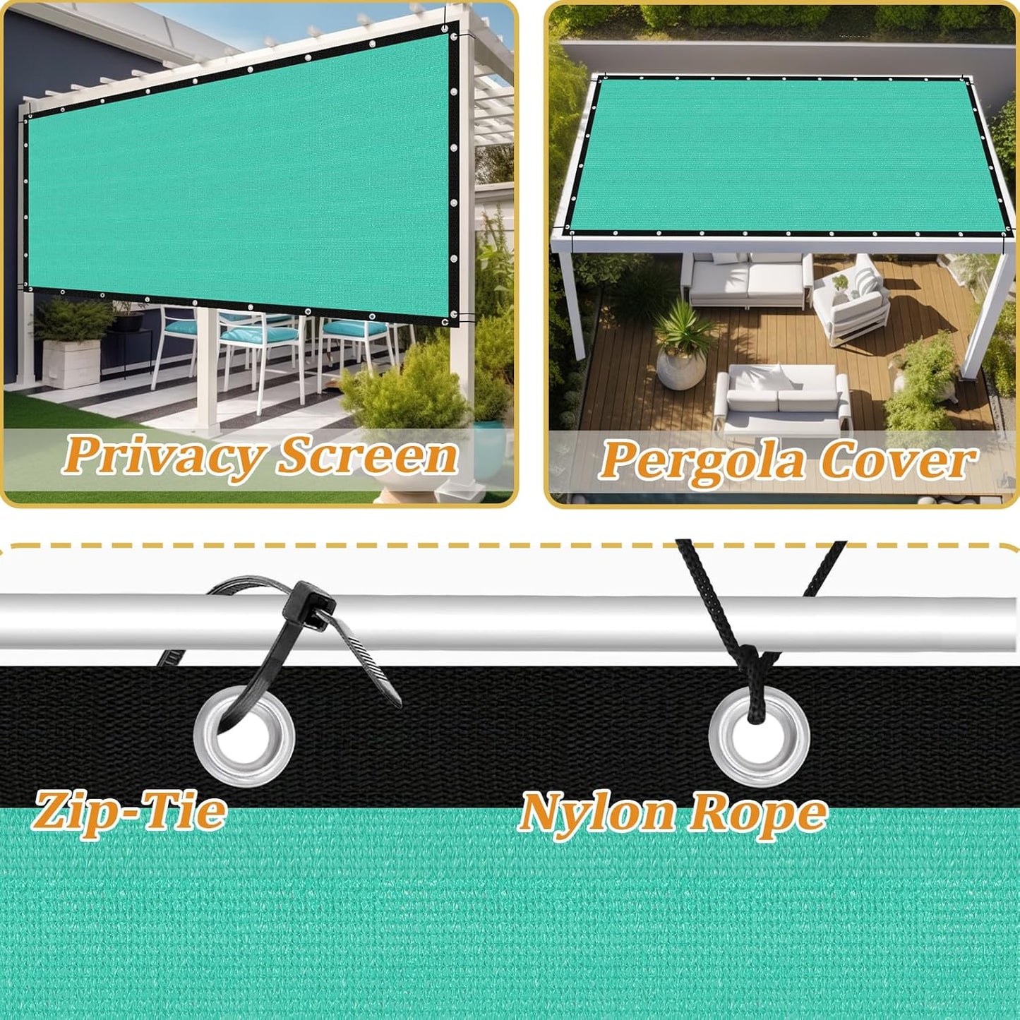 Shade&Beyond Customized Size 90% Sun Shade Cloth with Grommets, 4' X 10' Pergola Shade Cover Canopy, Mesh Tarp Sun Screens for Patio, Outdoor, Garden, Backyard GN01, Turquoise