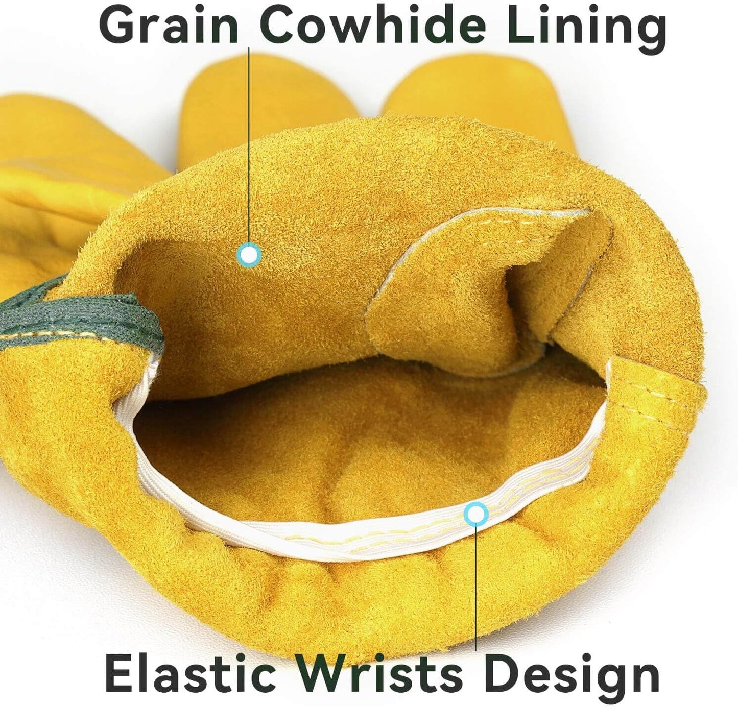 OZERO Leather Work Gloves Flex Grip Tough Cowhide Gardening Glove for Wood Cutting/Construction/Truck Driving/Garden/Yard Working for Men and Women 1 Pair (Gold,Medium)